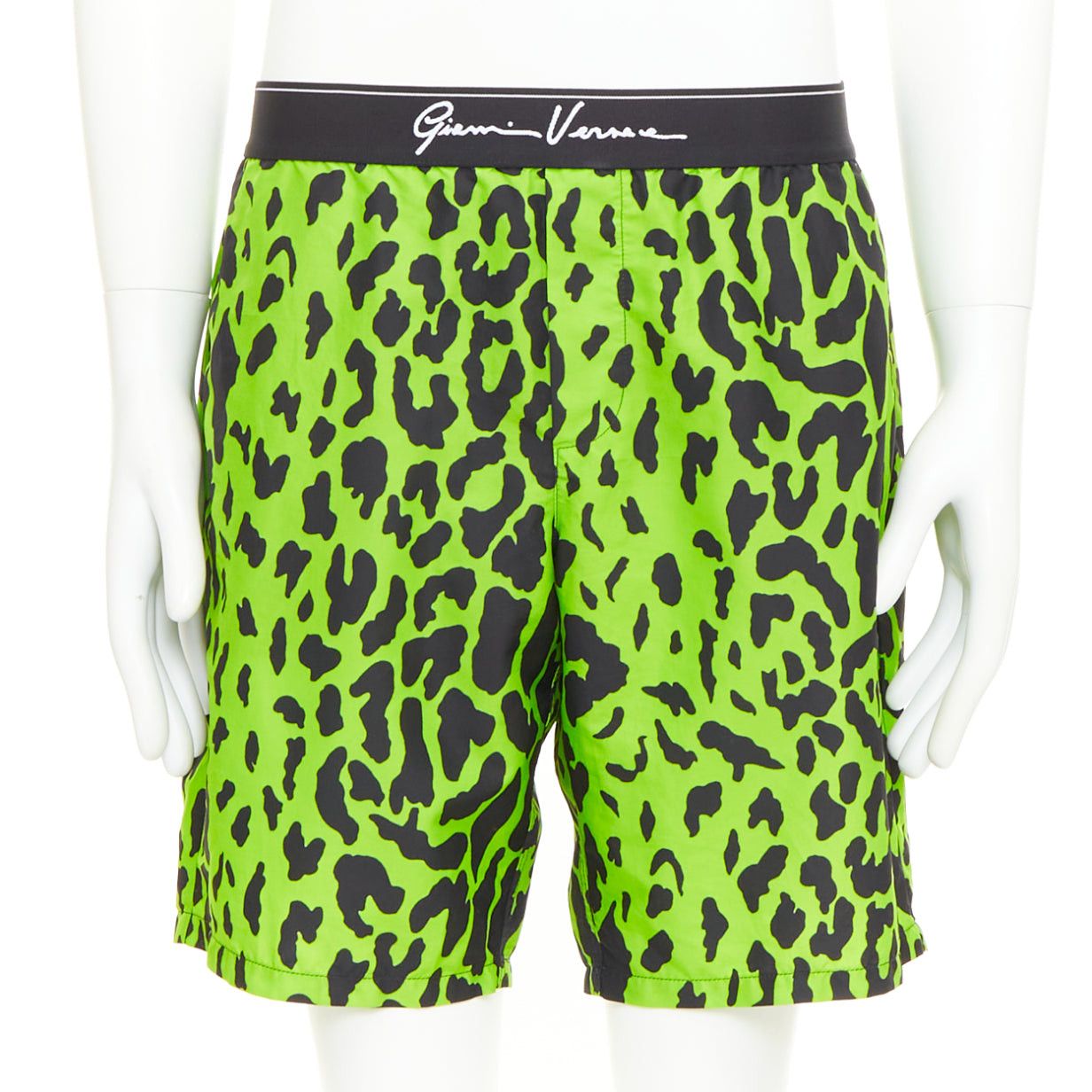 Versace VERSACE neon green black leopard print black logo waistband swim trunks Sz4 Size US 34 / EU 50 - 1 Thumbnail