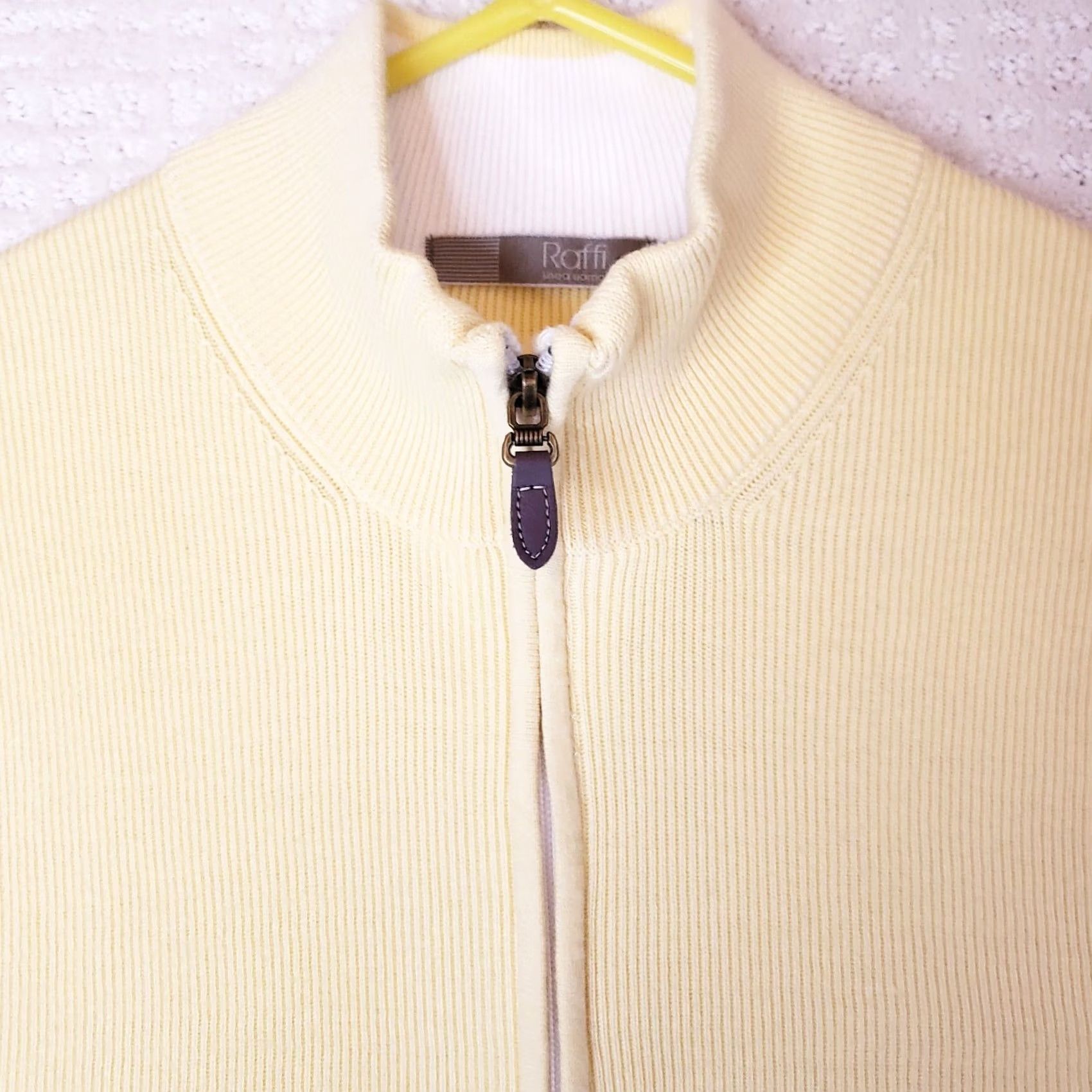 Vintage Raffi Sweater Mens L Yellow Zip Ribbed Knit Cotton Vest Mock Neck Leather Size US L / EU 52-54 / 3 - 4 Thumbnail