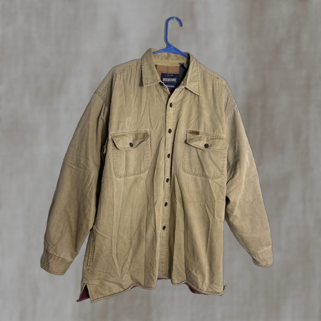 VINTAGE Wolverine Jacket / Coat Beige L Corduroy Fleece/Flannel Lined Chore Barn Vintage Outdoor Workwear Button Up Spread Collar Men's Regular Size L