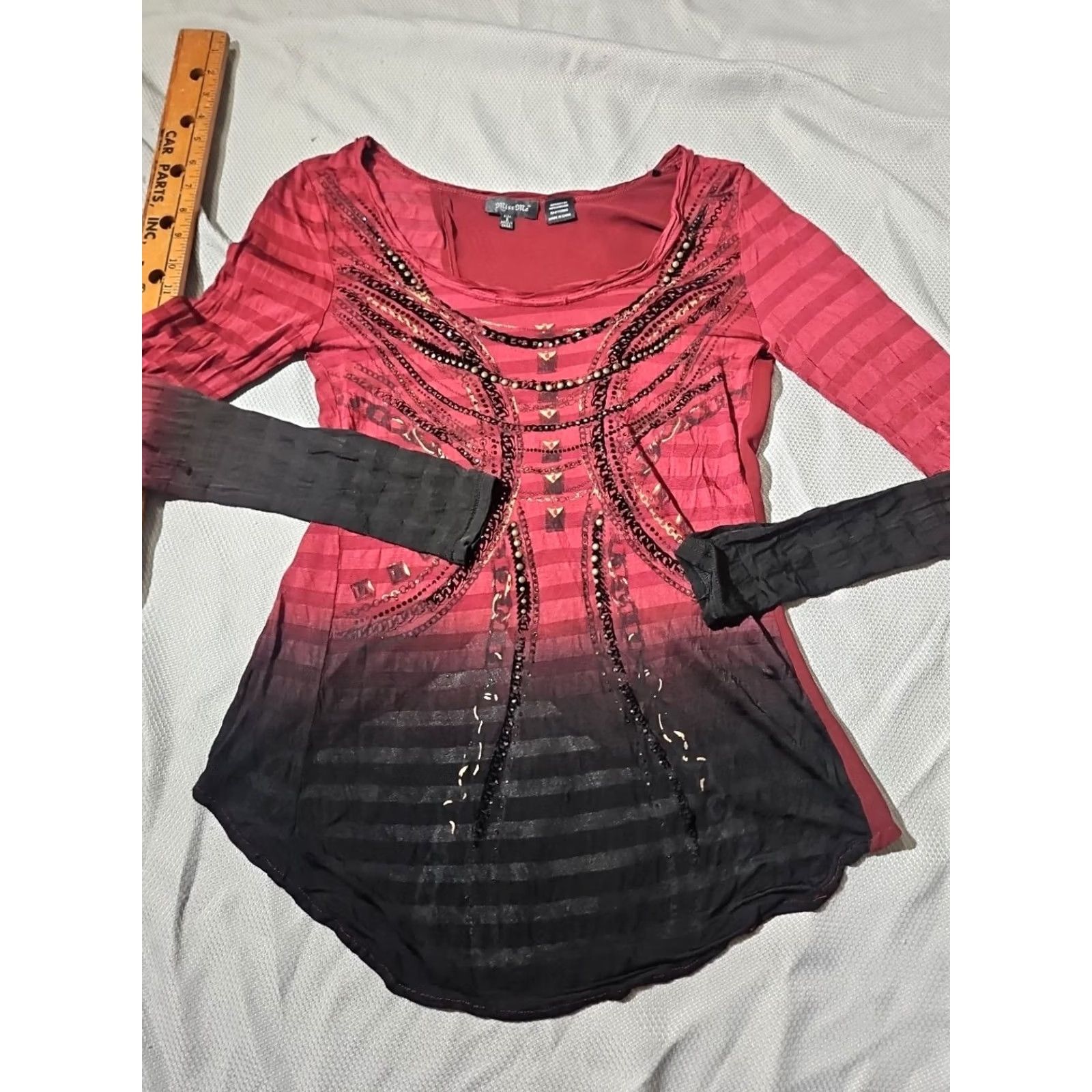 Miss Me VINTAGE Miss Womens Shirt S Red Embellished Grunge Preppy Y2k Batwing Shirt Womens M2 Size S / US 4 / IT 40 - 3 Thumbnail