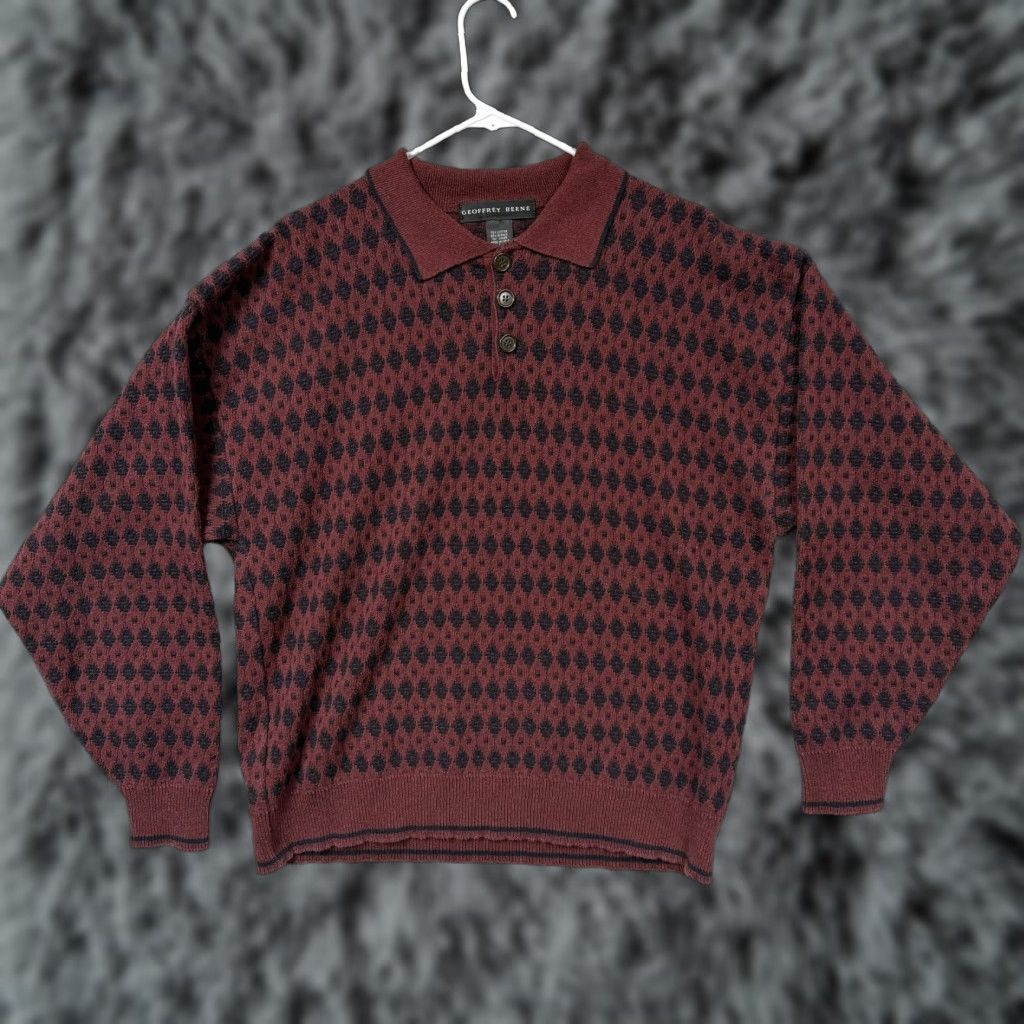 Geoffrey Beene VINTAGE Geoffrey Beene Sweater Mens L Red Argyle Dark Academia Italy Made Size US L / EU 52-54 / 3 - 1 Thumbnail