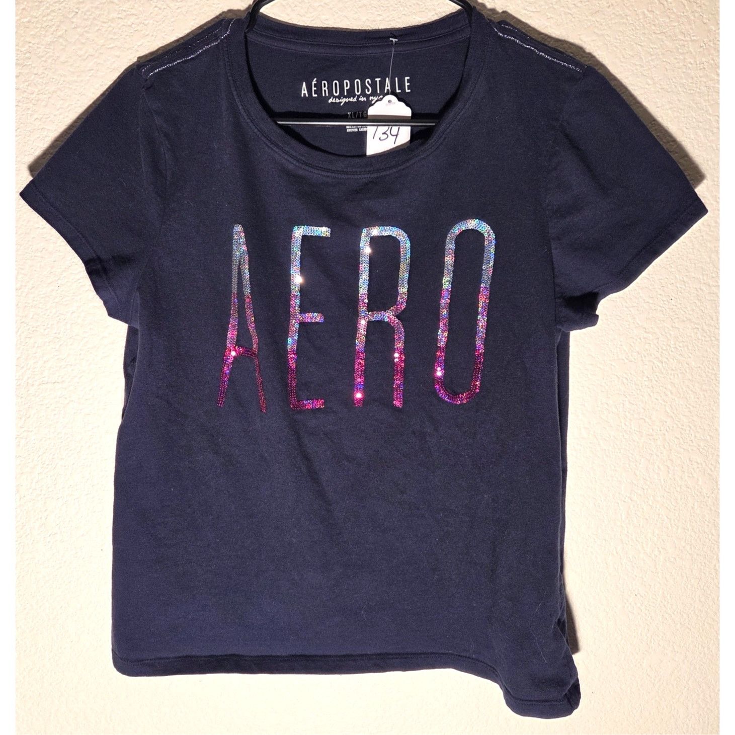 Aeropostale Aeropostale Blue Glitter Short Sleeve Tee - Girls XL Size XL / US 12-14 / IT 48-50 - 1 Thumbnail
