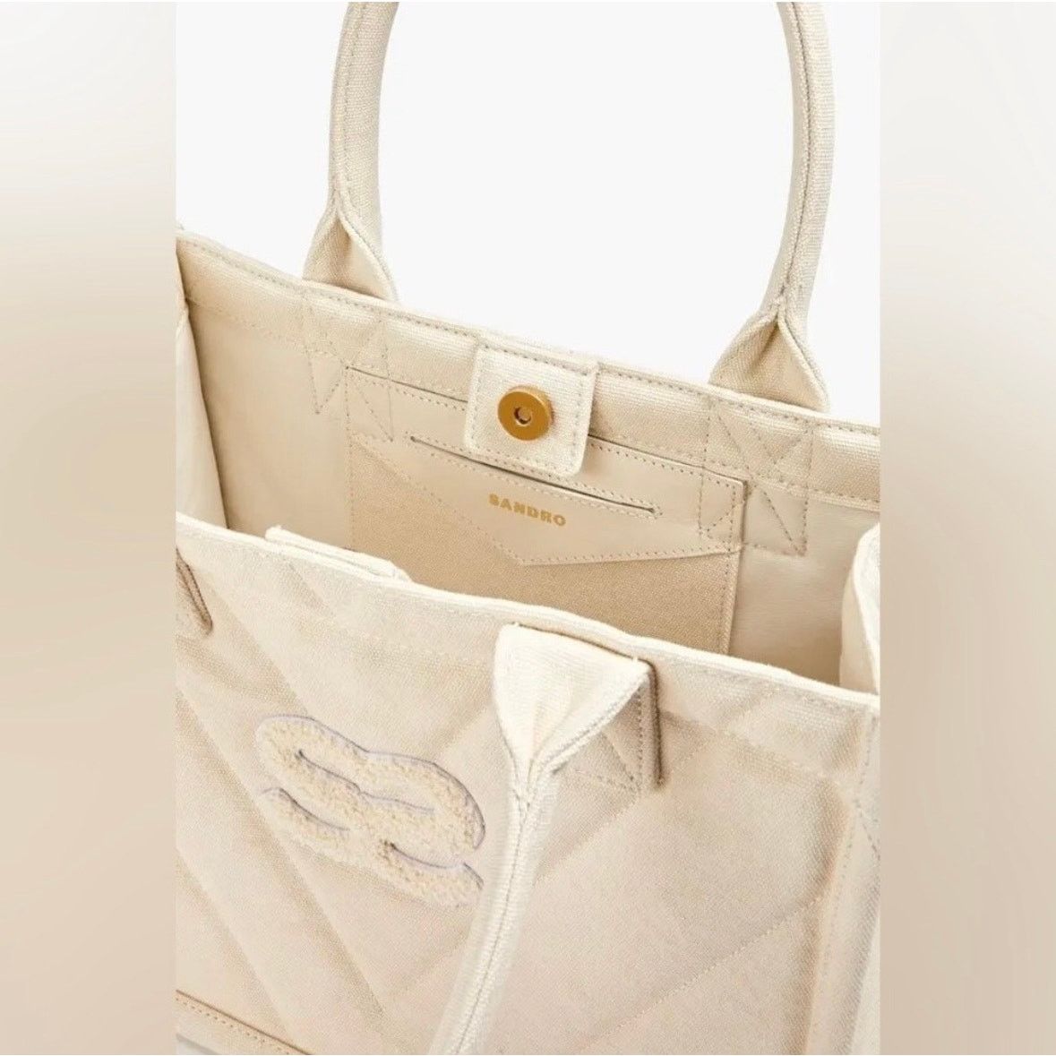 Sandro NEW Sandro Kasbah Quilted Canvas Tote Ecru/ Cream Size ONE SIZE - 4 Thumbnail