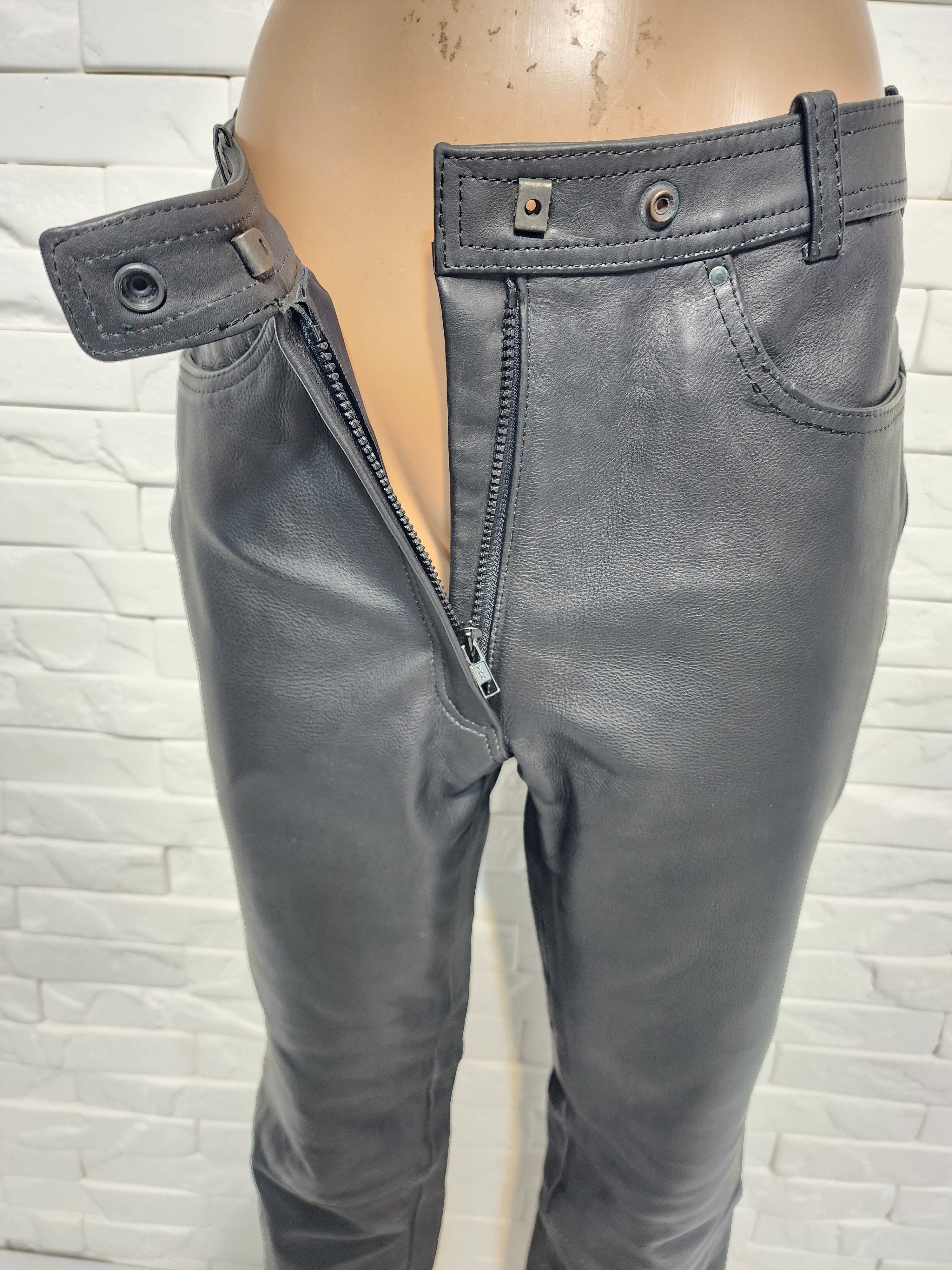 Genuine Leather Black Biker Leather Pants: Women's Denim Style Size 27" / US 4 / IT 40 - 5 Thumbnail