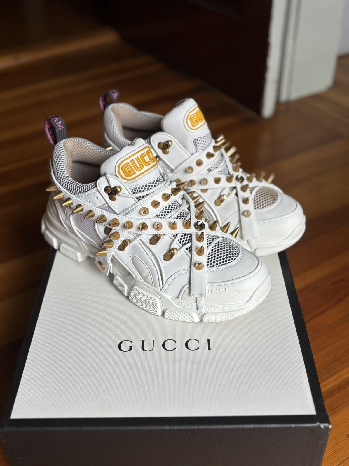 Gucci $2K White Spike Flashtrek Sneakers Size US 10.5 / EU 43-44 - 1 Thumbnail