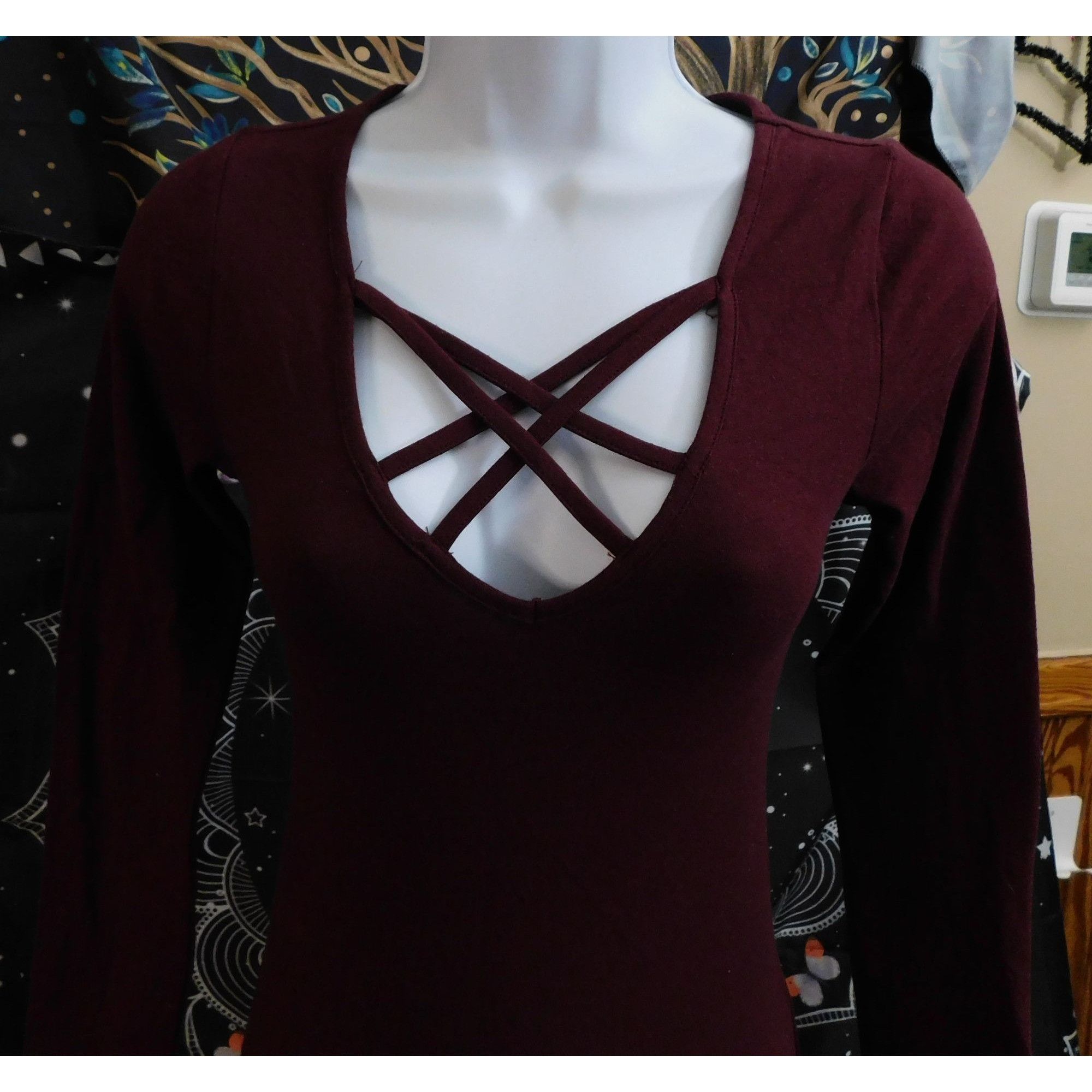 Other Bozzolo Burgundy Bodycon Dress With Strappy Neck Size S / US 4 / IT 40 - 4 Thumbnail
