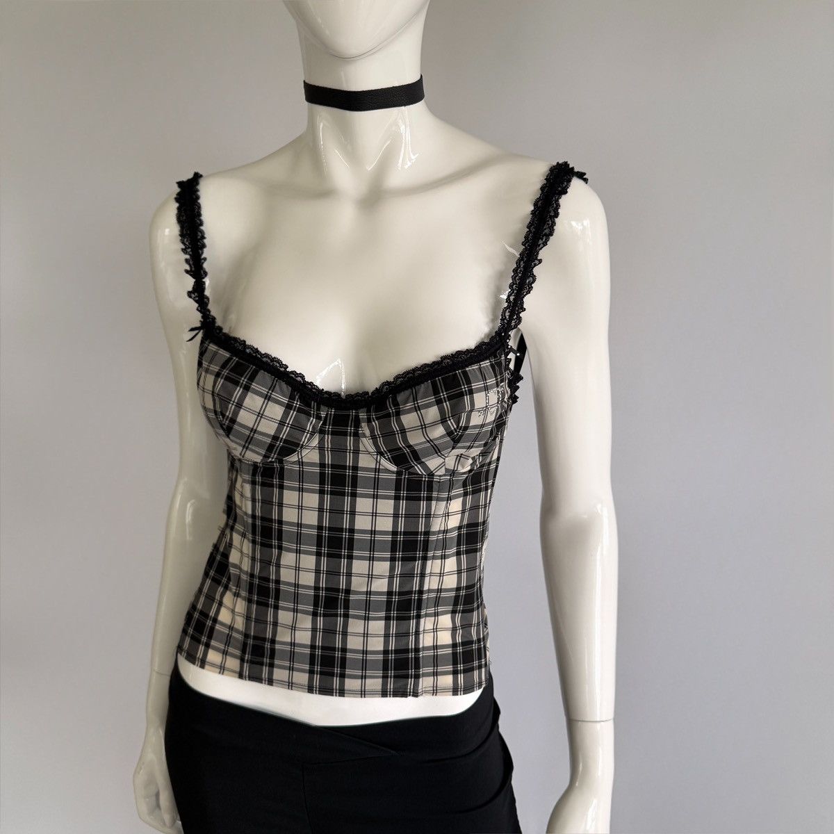 Blumarine Archival Vntg 00s Blugirl Blumarine Plaid Lace Bustier Top Size S / US 4 / IT 40 - 4 Thumbnail