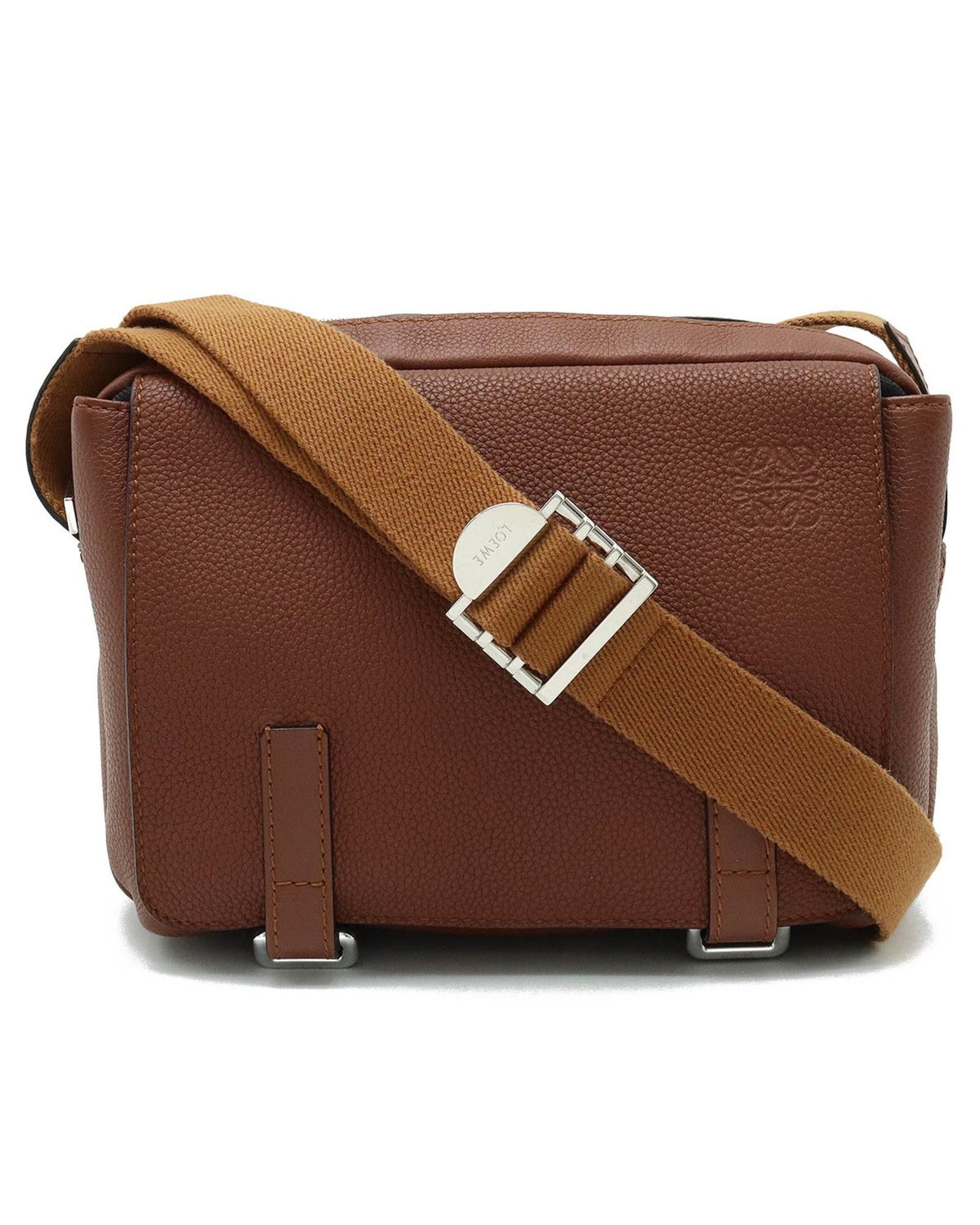 image of Loewe Sophisticated Leather Military Messenger Bag in Brown, Women's