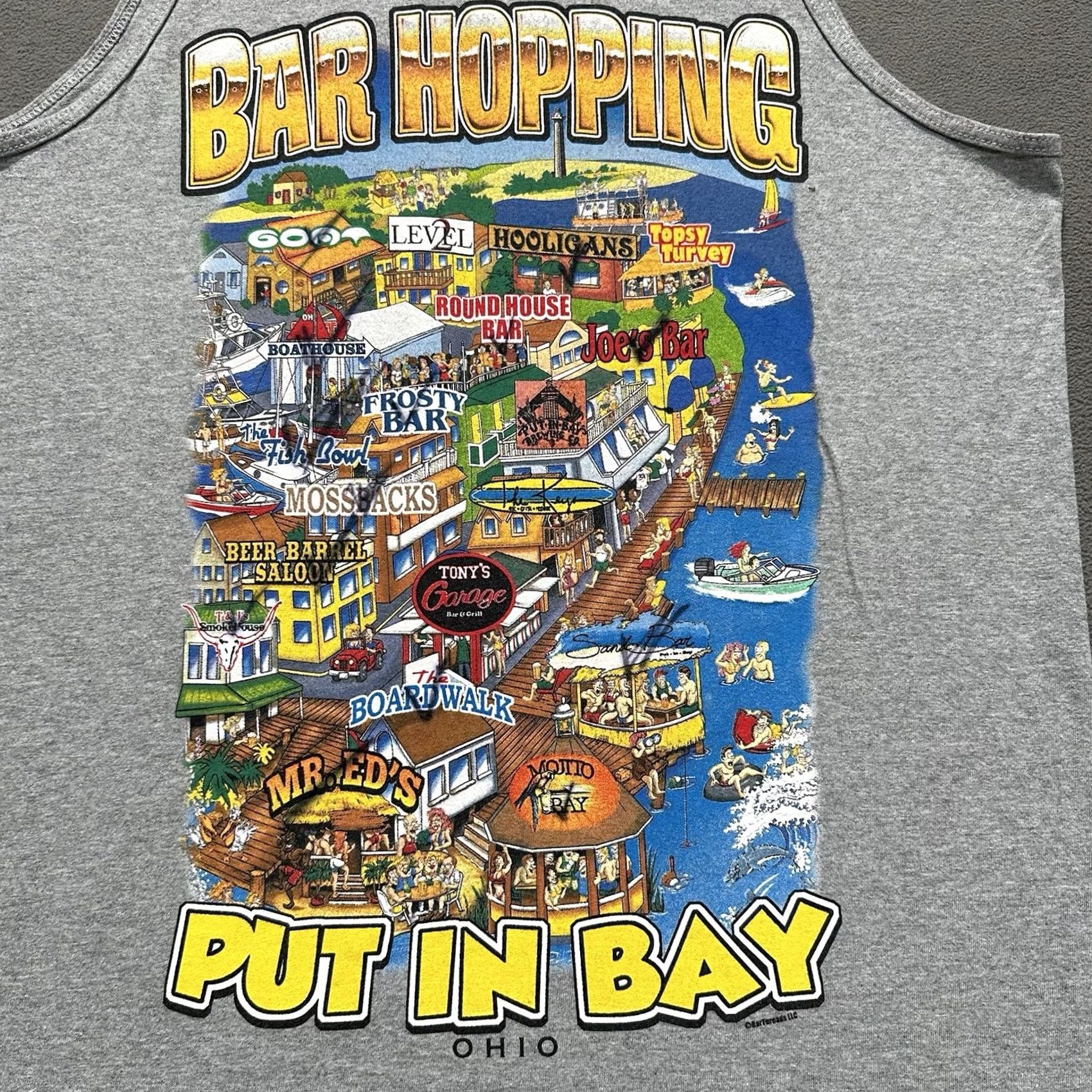 Gildan VINTAGE Gildan Shirt Mens Large Gray Tank Top Graphic Print 1990s Bar Hopping Ohio Put In Bay Outfit Size US L / EU 52-54 / 3 - 4 Thumbnail