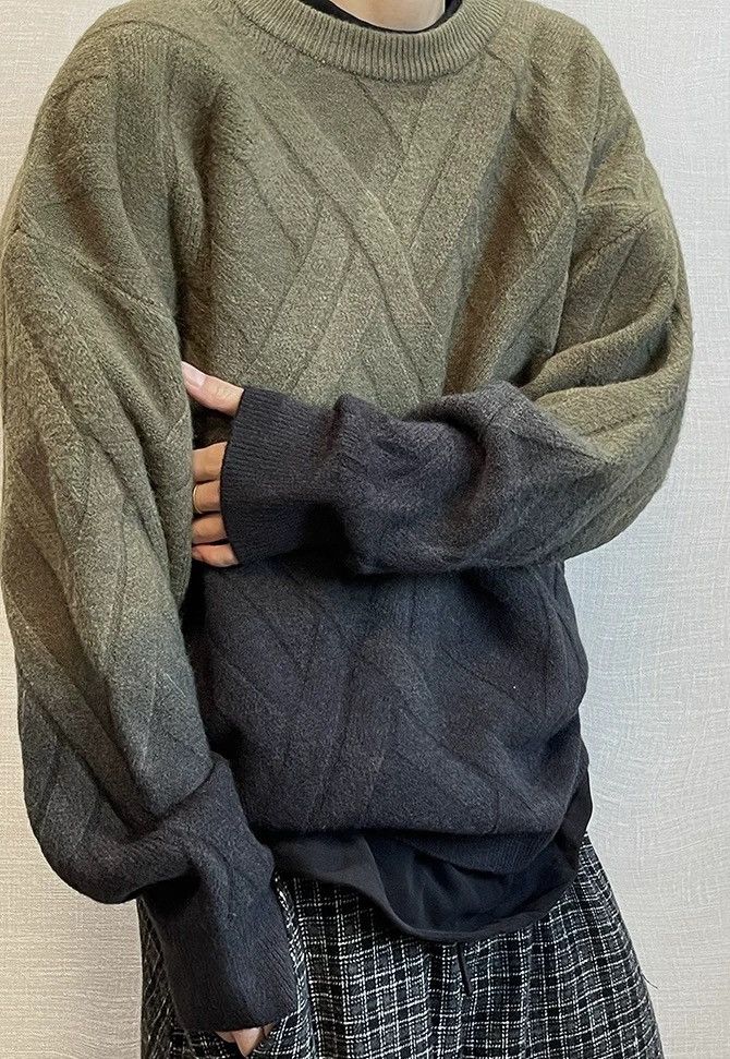 Japanese Brand × Vintage Avant garde fashion punk cable knit gradient effect sweater Size US XXL / EU 58 / 5 - 1 Thumbnail