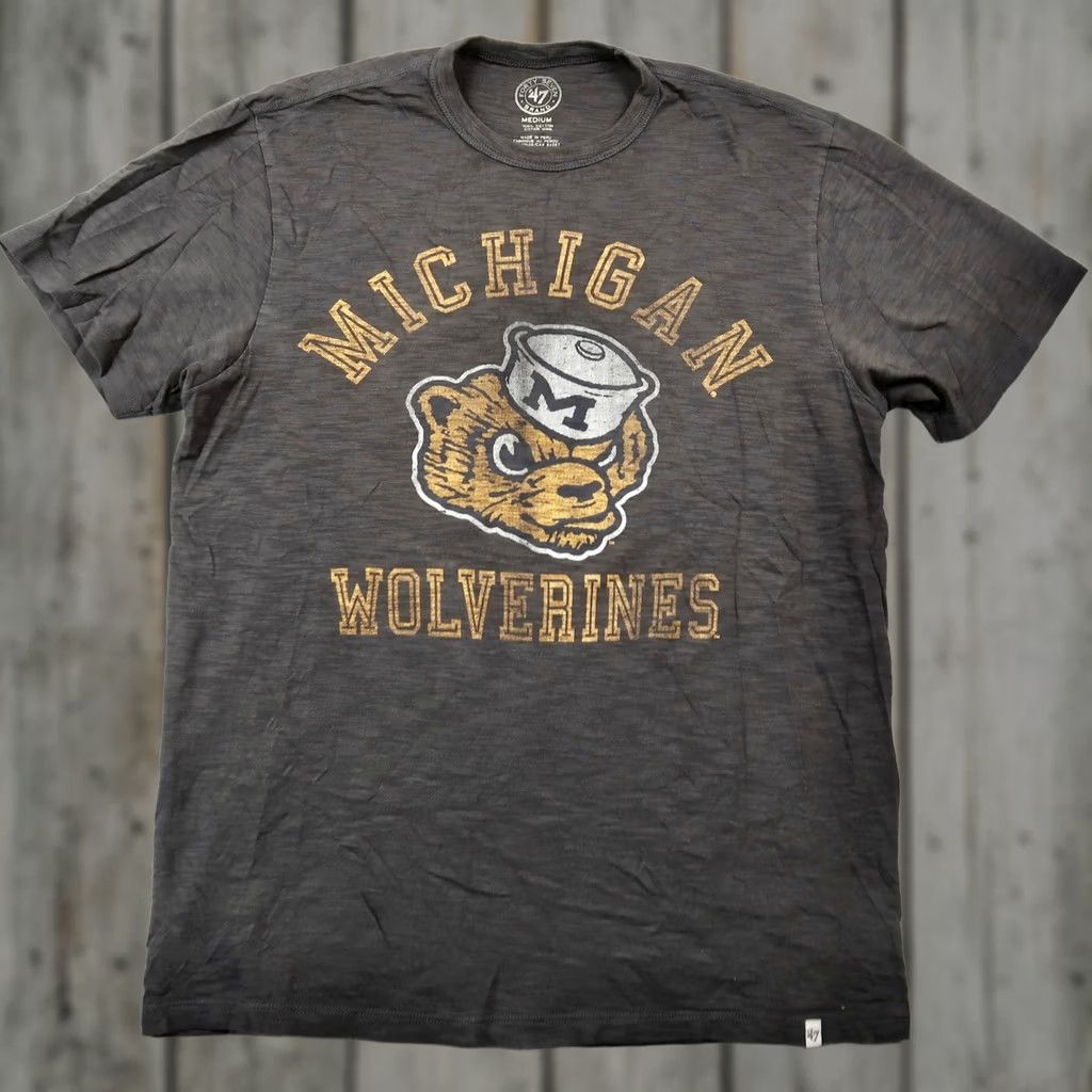 47 47 Brand Michigan Wolverines T-Shirt Mens Medium M Gray Mascot Graphic Size US M / EU 48-50 / 2 - 1 Thumbnail