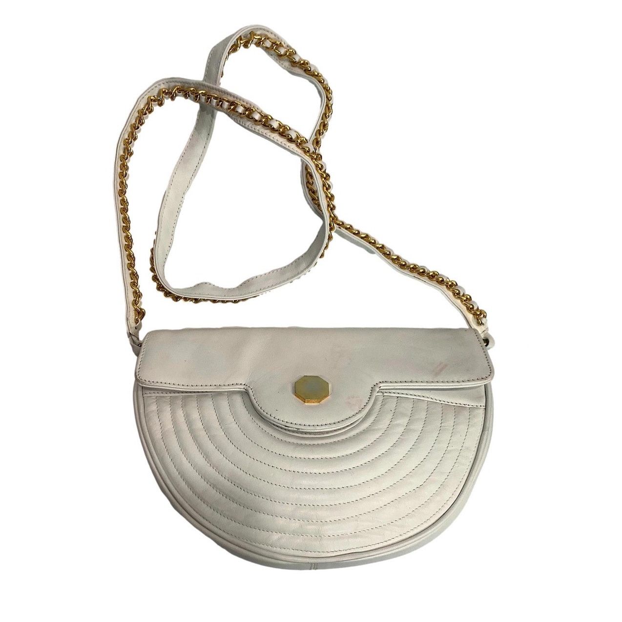 Genuine Leather × Panerai × Vintage Vintage White Leather Semi Circle Shoulder Bag Gold Chain Size ONE SIZE - 1 Thumbnail