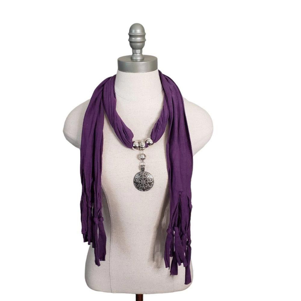 Designer CT870 Purple Neck Scarf with Silver Neck Piece Size ONE SIZE - 1 Thumbnail