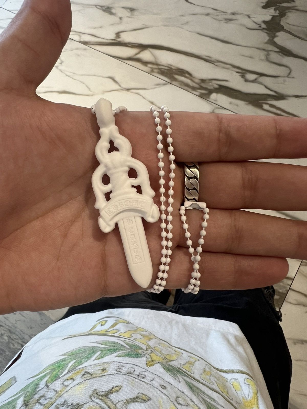 image of Chrome Hearts Silichrome Dagger Necklace in White, Men's