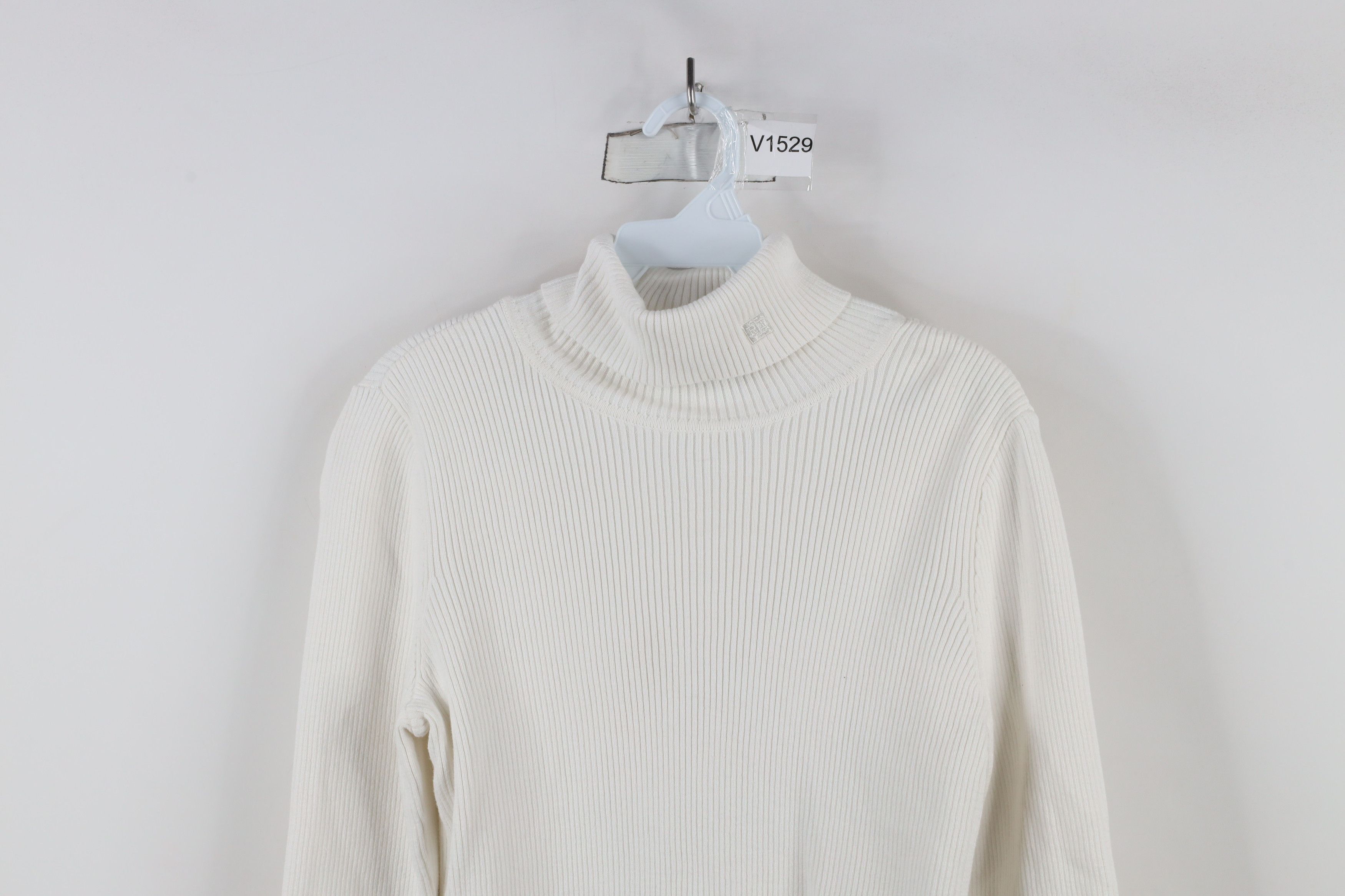 Ralph Lauren × Vintage Vintage 90s Ralph Lauren Ribbed Turtleneck Sweater White Size L / US 10 / IT 46 - 2 Thumbnail