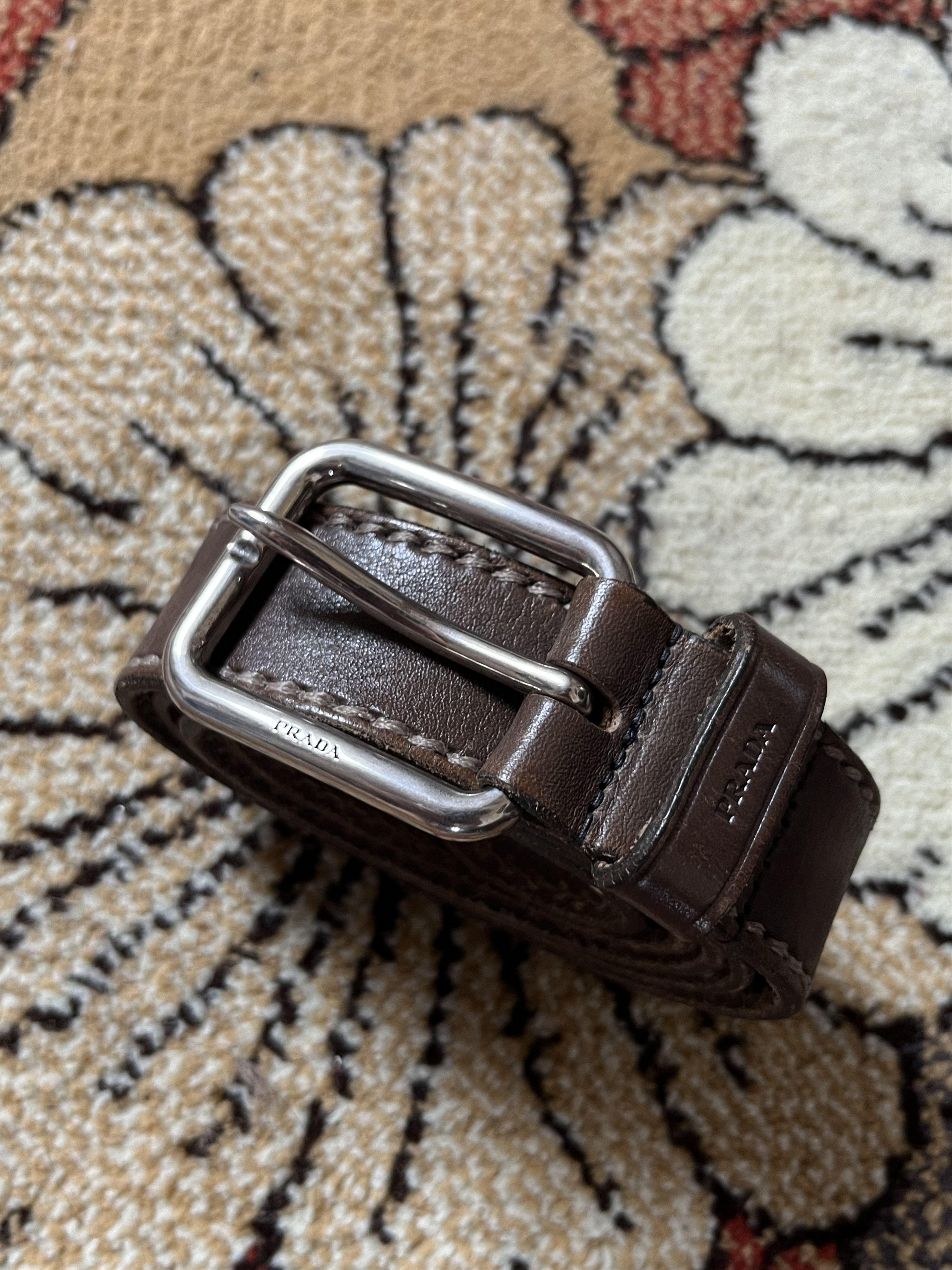Designer × Prada Vintage Prada Real Leather Brown Belt Logo Size 40 - 1 Thumbnail