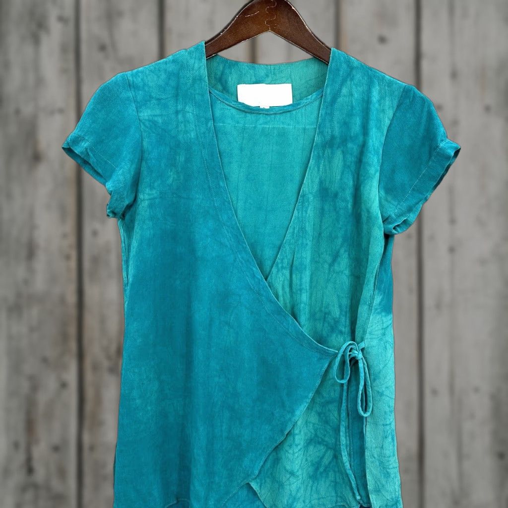 Vintage VINTAGE Dorothy Schoelen Blouse Womens Petite Small Wrap USA Y2K Retro 90s Blue Size S / US 4 / IT 40 - 1 Thumbnail