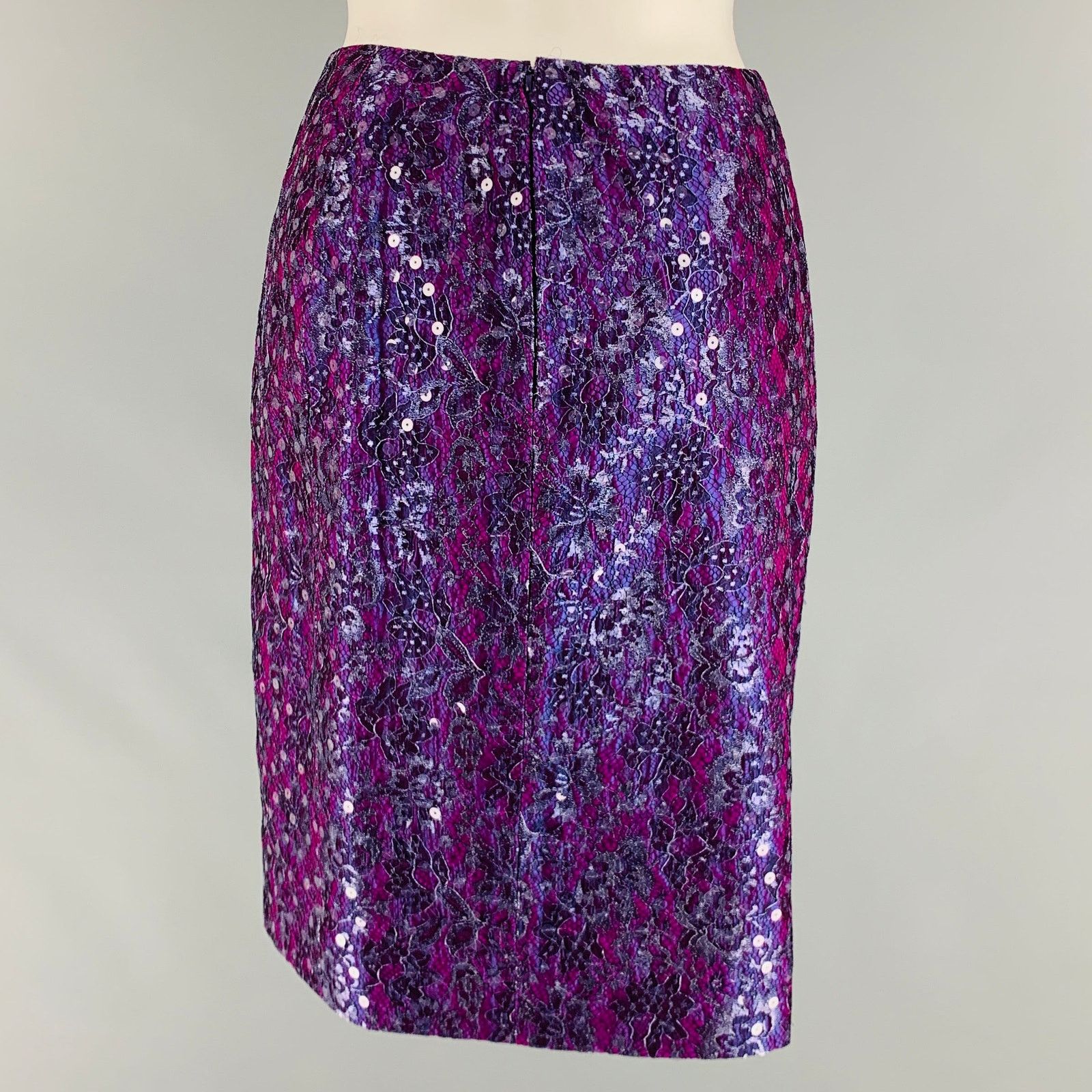 Geoffrey Beene GEOFFREY BEENE Size 6 Purple Silver Lace Below Knee Skirt Size 28" / US 6 / IT 42 - 4 Thumbnail