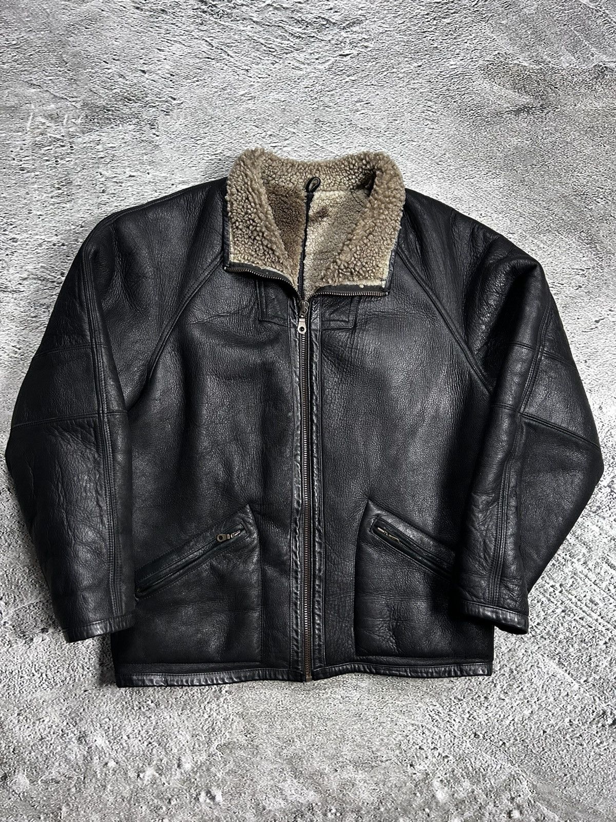 Marc Buchanan Pelle Pelle leather jacket sherpa fur black big logo 90s Size US XL / EU 56 / 4 - 3 Thumbnail