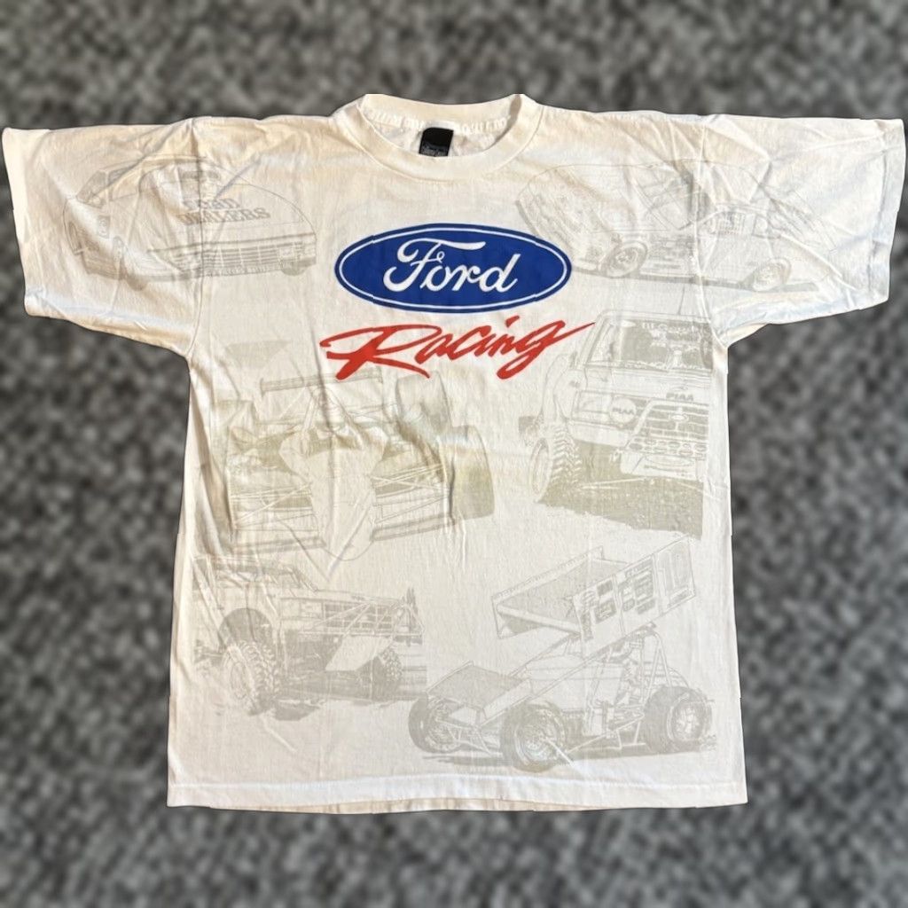 Ford VINTAGE Ford Racing Team All Over Print T Shirt XL White Cotton Men 90s Cars Sports Logo Double-Sided 1990s California Casuals Shirt Size US XL / EU 56 / 4 - 1 Thumbnail