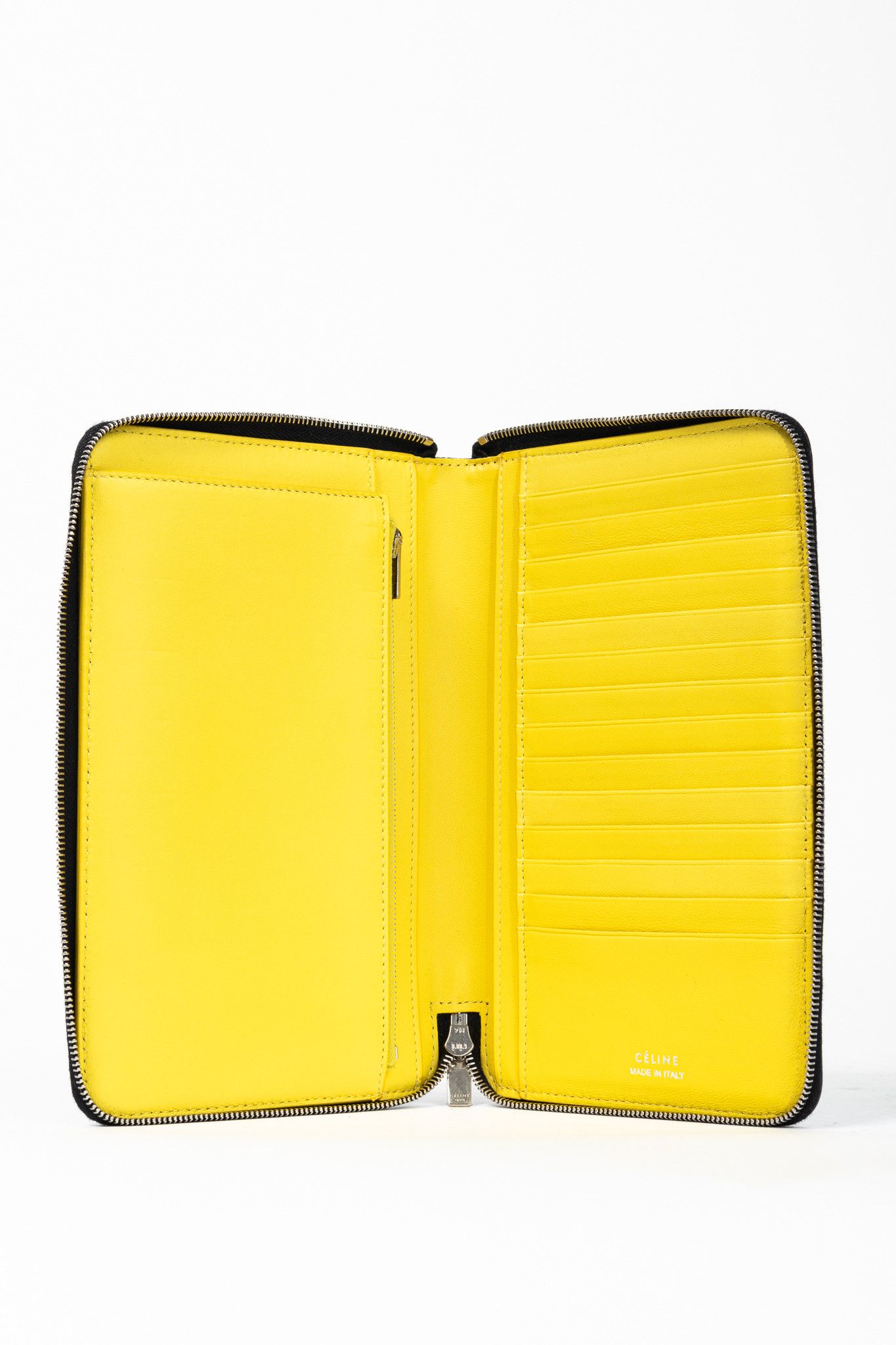 Celine Leather Yellow-Interior Zip Around Organizer Wallet