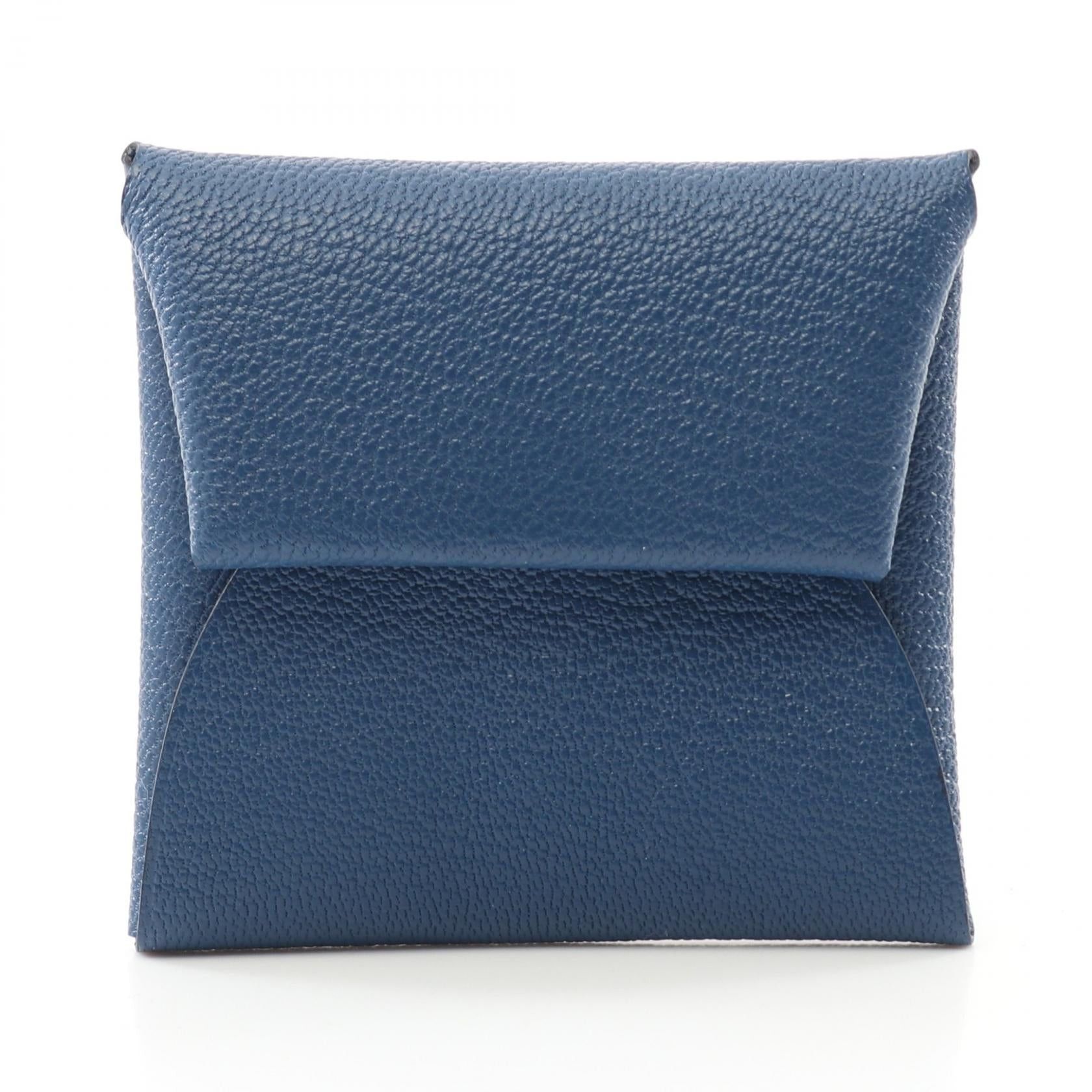 Hermes Bastia Blue Tie Coin Purse Chevre Silver Hardware Double Engraved, Women's