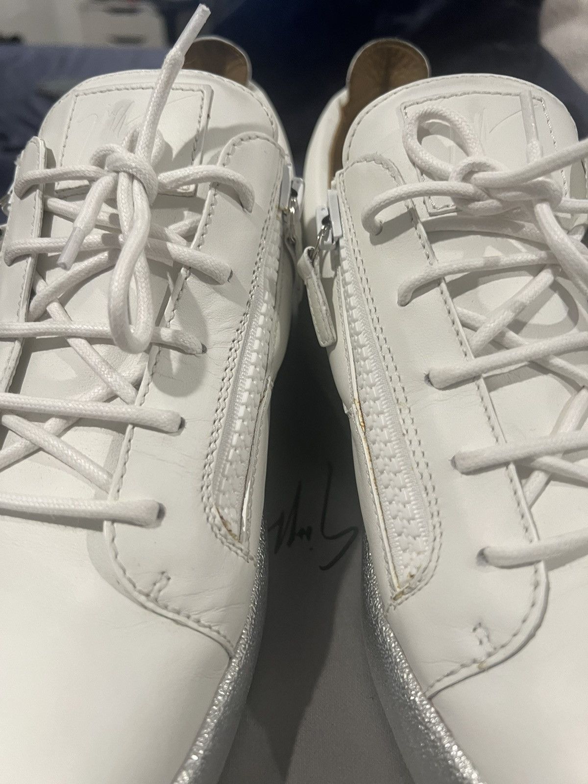 Giuseppe Zanotti Giuseppe Zanotti Mens Sneakers - White Leather/Silver Size US 15 / EU 48 - 5 Thumbnail