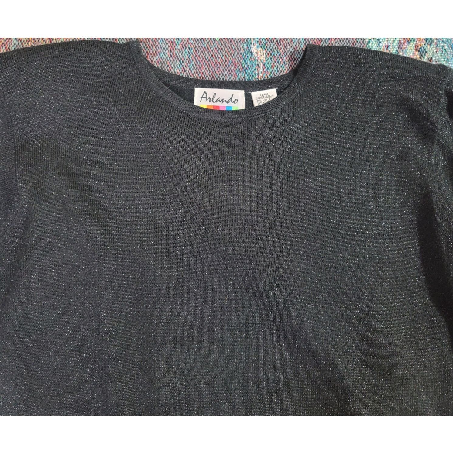 Other VTG Arlando Black Sparkly Round Neck Shoulder Pads Top Large Size L / US 10 / IT 46 - 1 Thumbnail