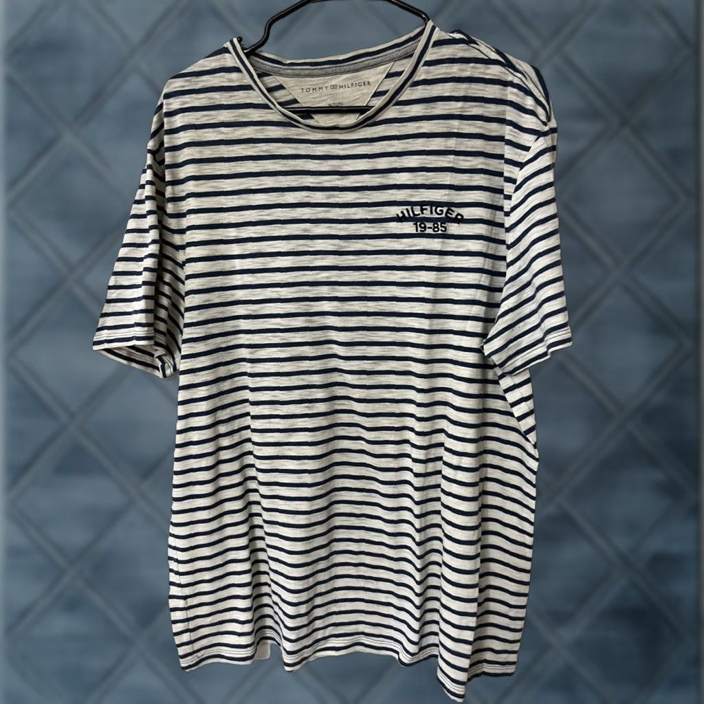 Tommy Hilfiger Tommy Hilfiger Shirt Men XL Blue Beige Striped Cotton Short Sleeve Crew Neck Logo Nautical 90s Sportswear Mens Size US 36 / EU 52 - 1 Thumbnail