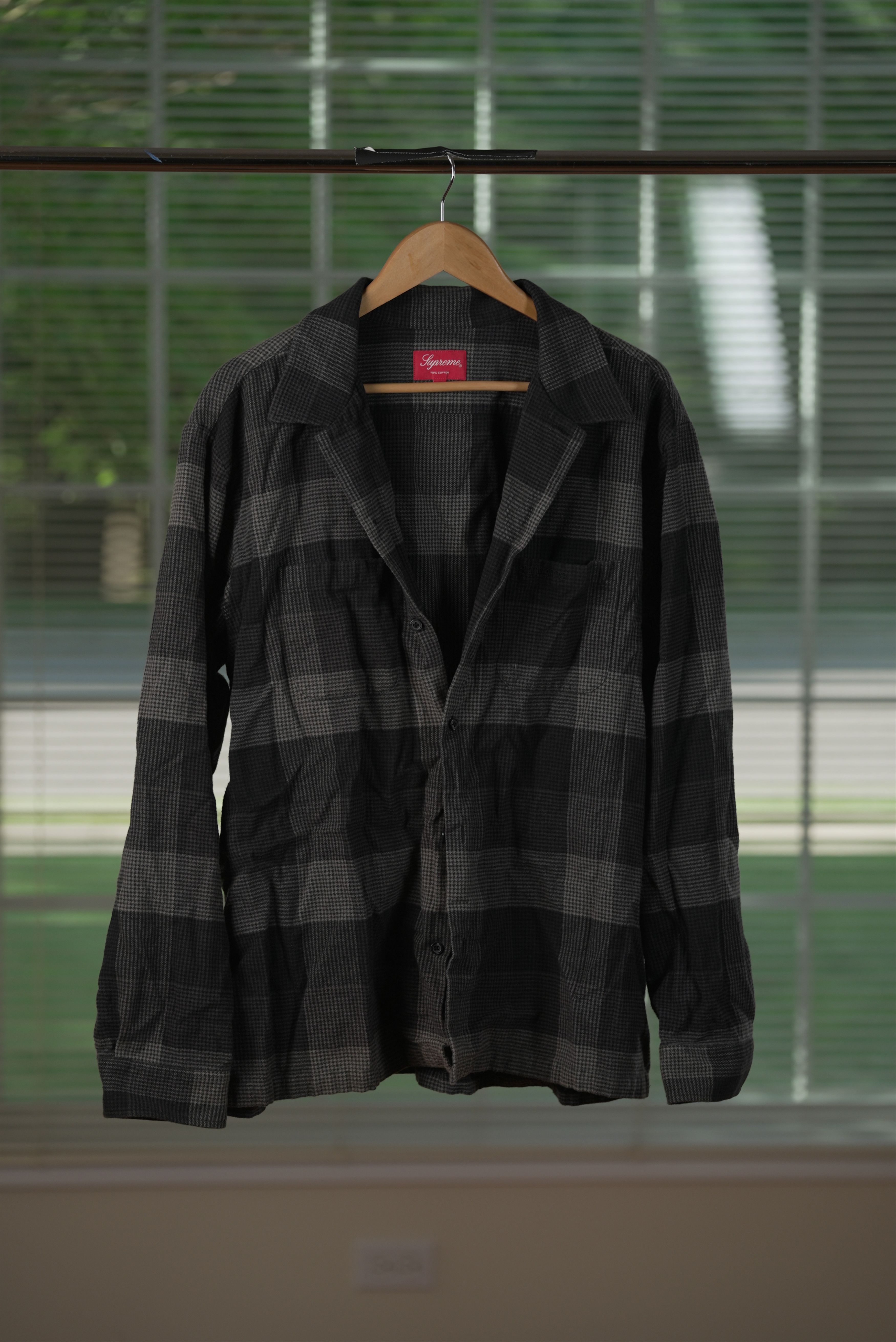 image of Supreme Plaid Flannel Shirt in Black Gray, Men's (Size XL)