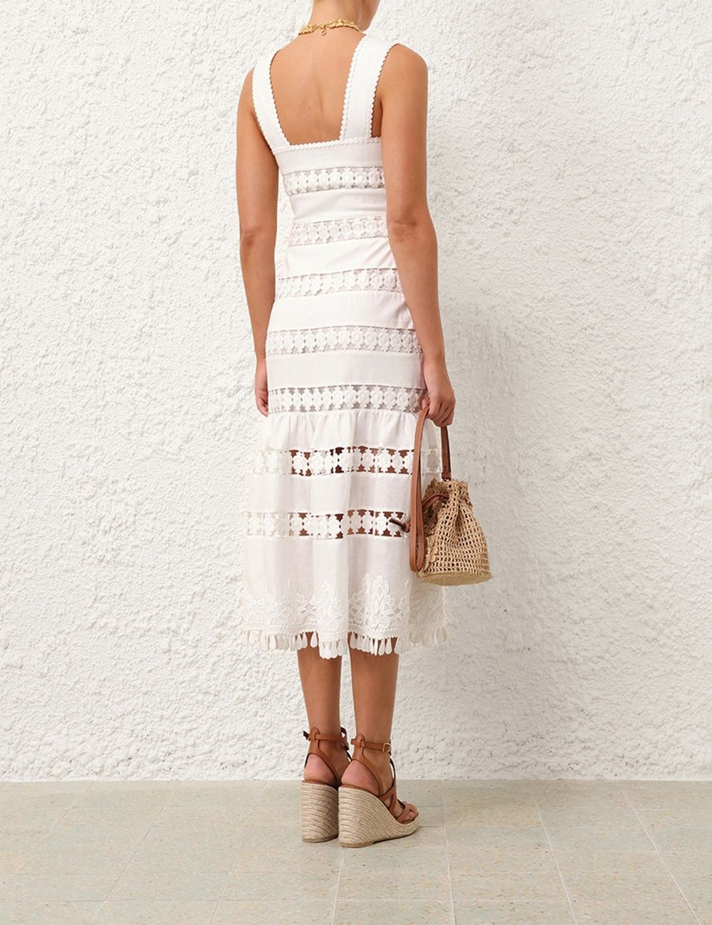 Zimmermann oc11z0525 Pop Trimmed Midi Dress in White Size S / US 4 / IT 40 - 4 Thumbnail