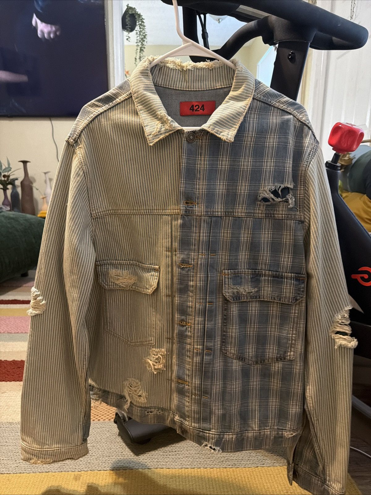 424 424 denim Distressed one zip jacket Size US XL / EU 56 / 4 - 12 Thumbnail