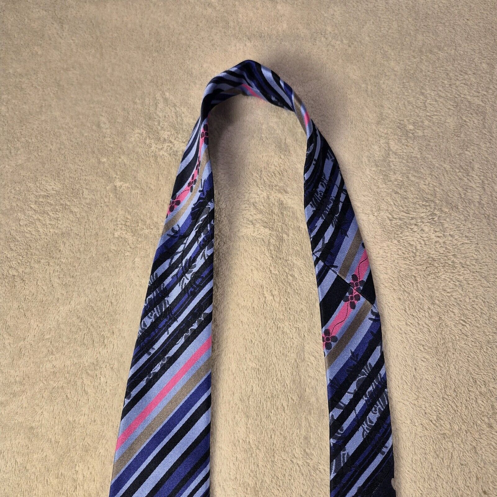 BUGATCHI Bugatchi Repp Stripe Silk Necktie Italian Blue Pink Tie Size ONE SIZE - 11 Thumbnail