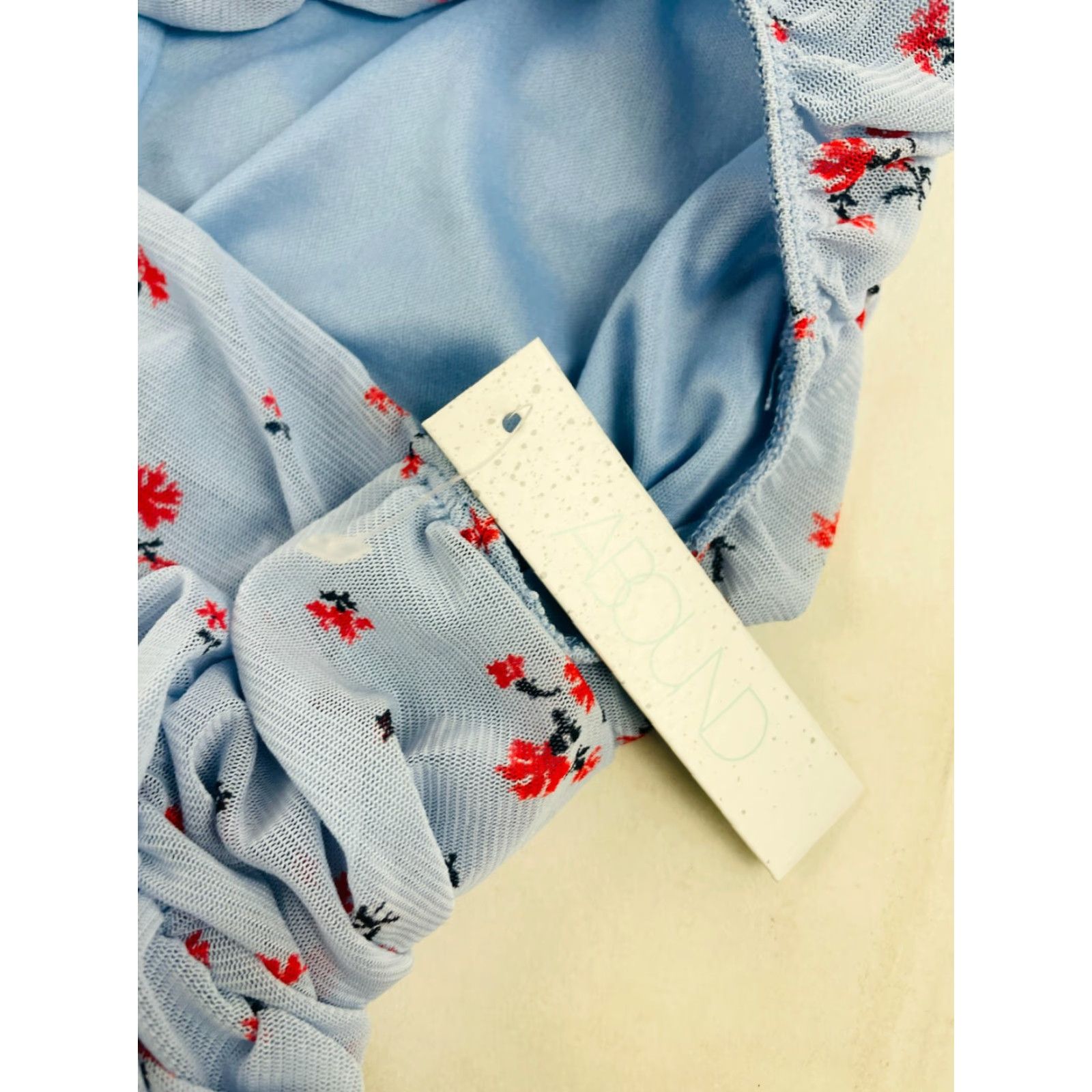 Vintage ABOUND Crop Top Women’s XL Blue Floral Puff Sleeve Ruched Square Neck NWT Size XL / US 12-14 / IT 48-50 - 7 Thumbnail