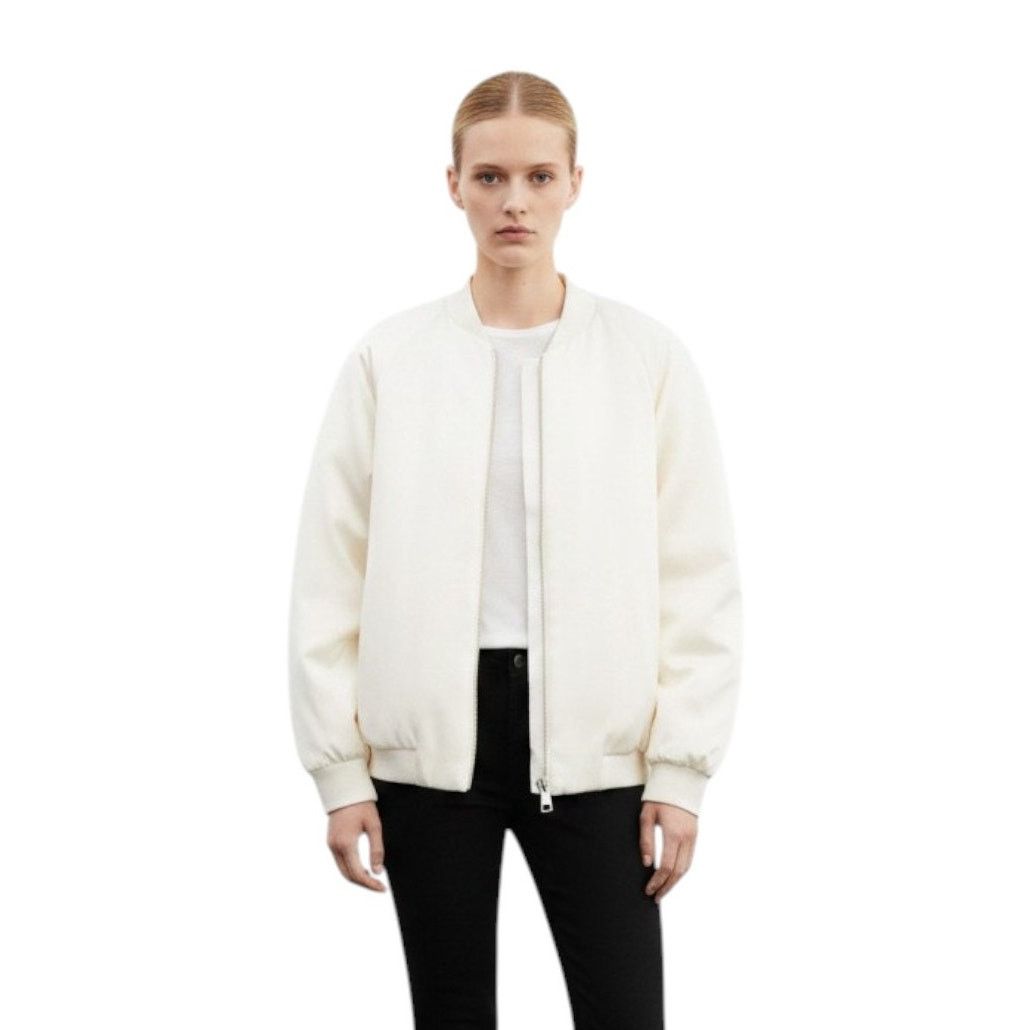 Mango Mango Beige Satin Long Puffed Sleeves Quilt Bomber Jacket Size L / US 10 / IT 46 - 1 Thumbnail