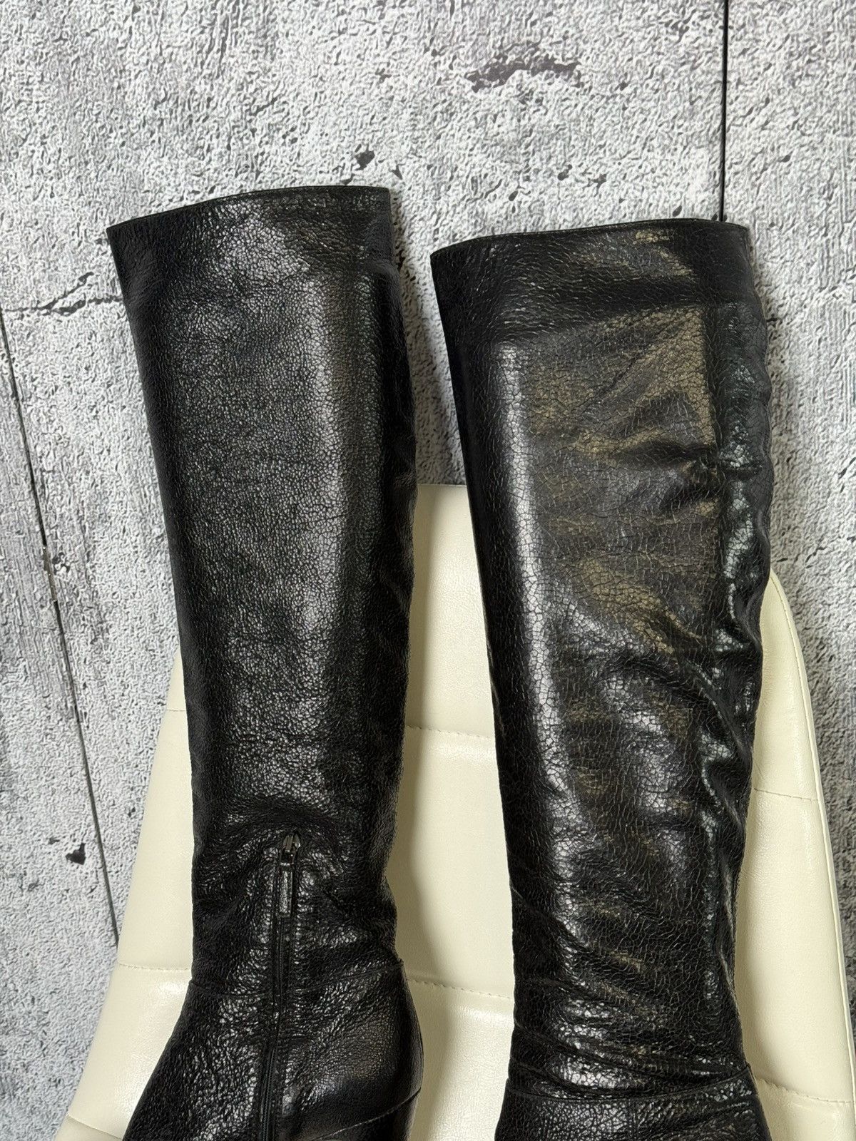 Prada Prada Black Textured Leather Knee High Platform Heeled Boots Size US 8 / IT 38 - 2 Thumbnail
