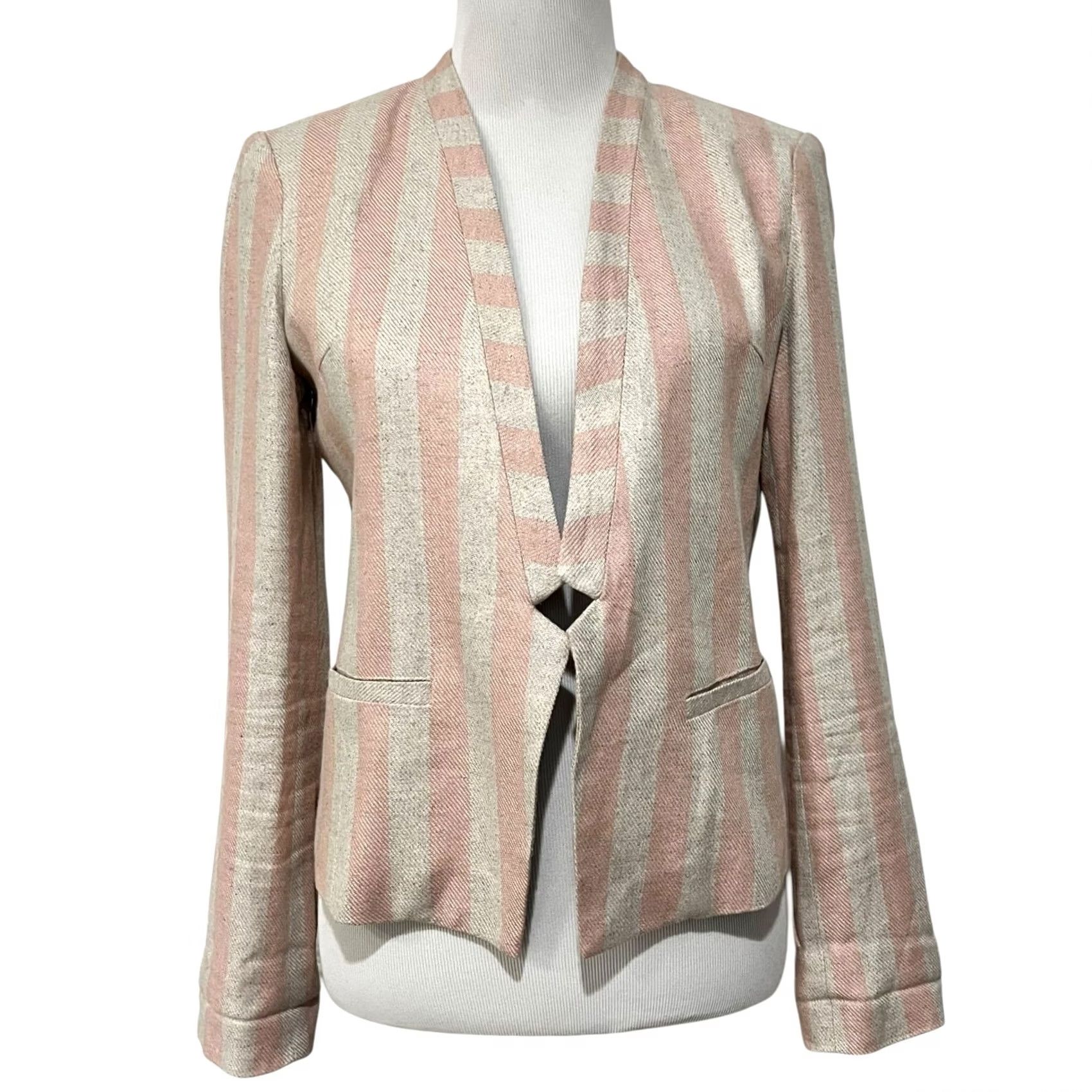 Vintage Current Air Womens Blazer Jacket Pink Beige Linen Blend Open Front Sz Small Blazer Womens Pink Beige Linen Blend Open Front Size S Size S / US 4 / IT 40 - 2 Thumbnail