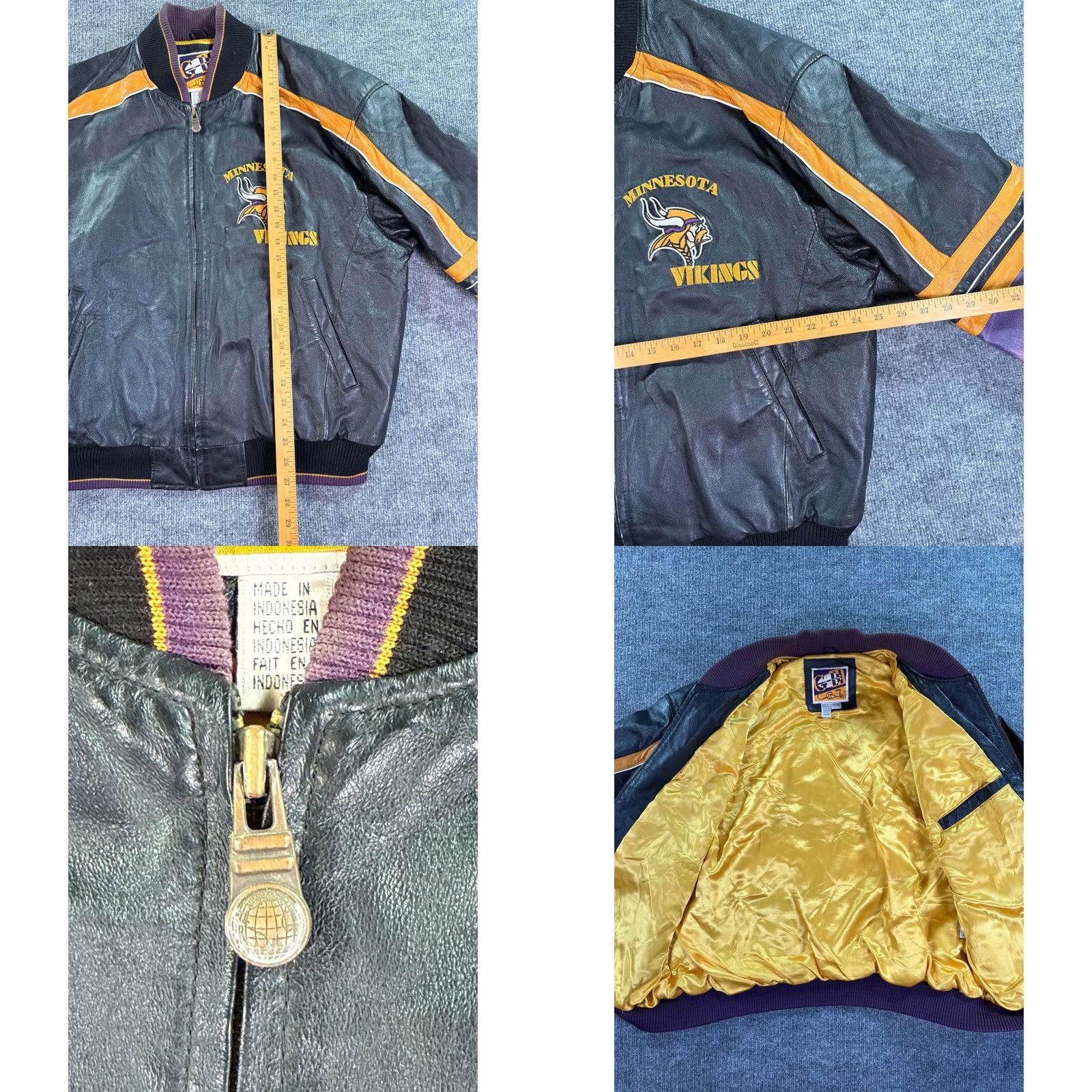 G-III VINTAGE Minnesota Vikings Leather Jacket Mens XL Black Purple NFL Varsity Bomber Size US XL / EU 56 / 4 - 8 Thumbnail