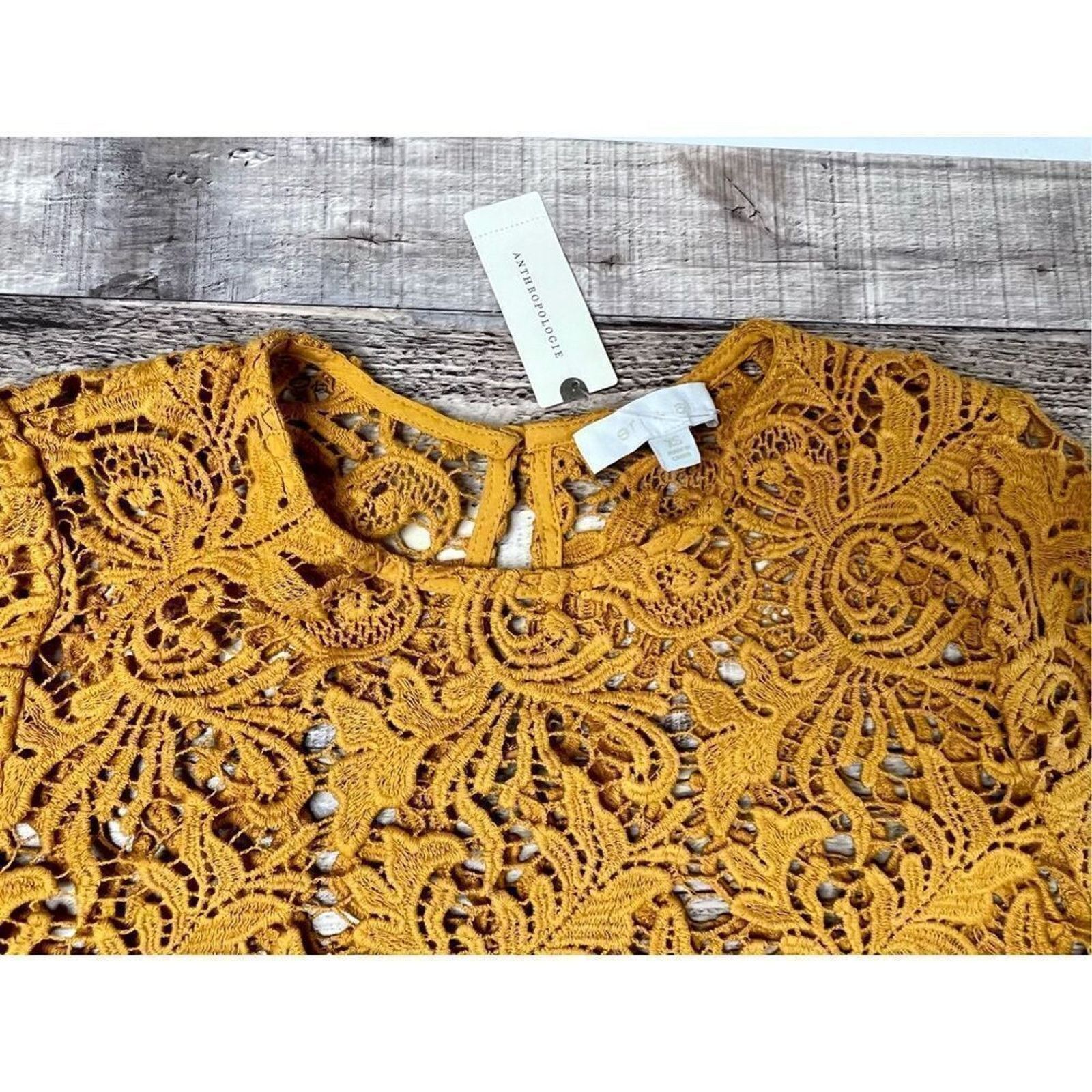 Anthropologie Eri + Ali Anthropologie Yellow Crocheted Lace Blouse XS NWT Size XS / US 0-2 / IT 36-38 - 2 Thumbnail