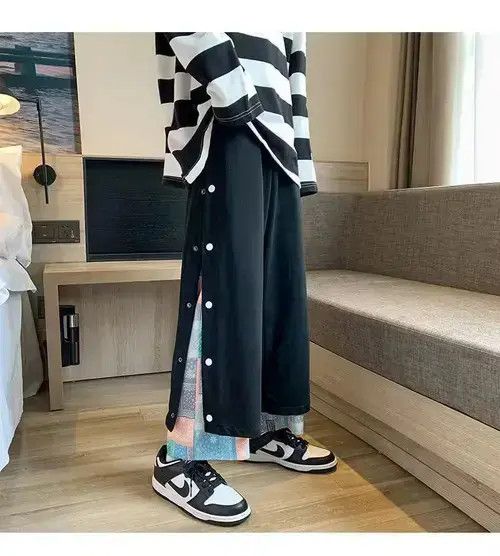 Jean Harajuku Casual Wide Men Streetwear Patchwork Sweatpants Size US 32 / EU 48 - 4 Thumbnail