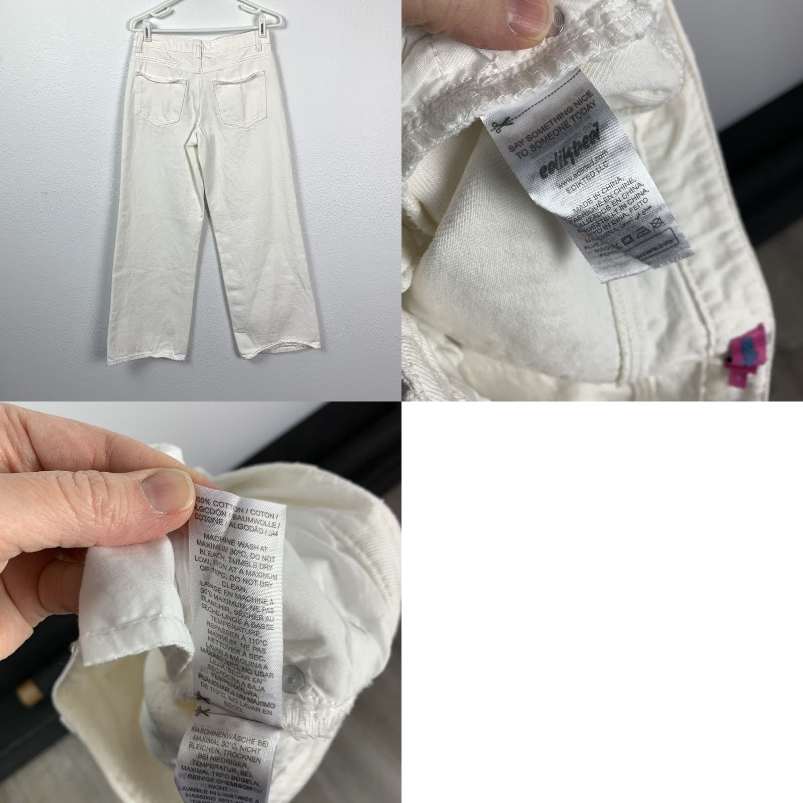 Vintage Edikted Women's White Denim Jeans Size S High Rise 5-Pocket Pocketed Wide-Leg Size 28" / US 6 / IT 42 - 8 Thumbnail