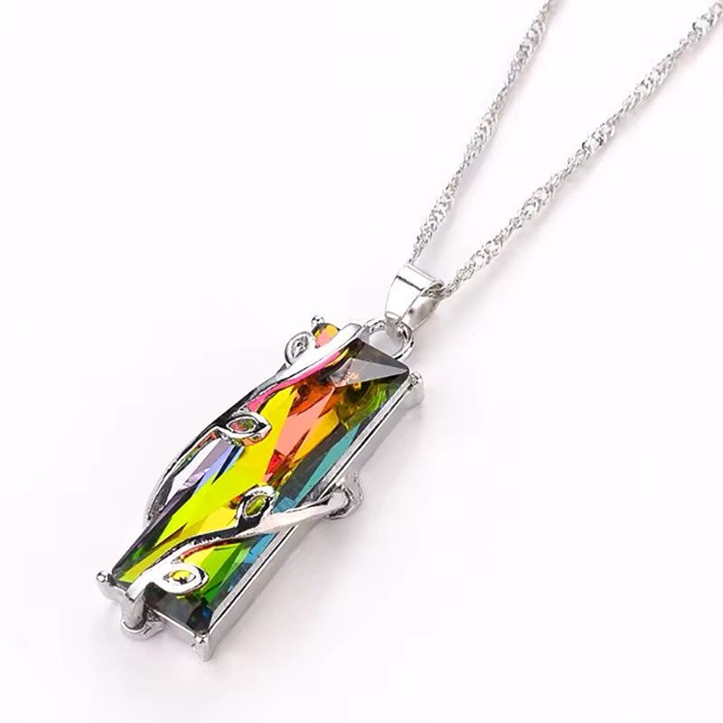 Other Chrome Rainbow Stone Necklace Modern Chain Goth Ivy Leaf Size ONE SIZE - 3 Thumbnail