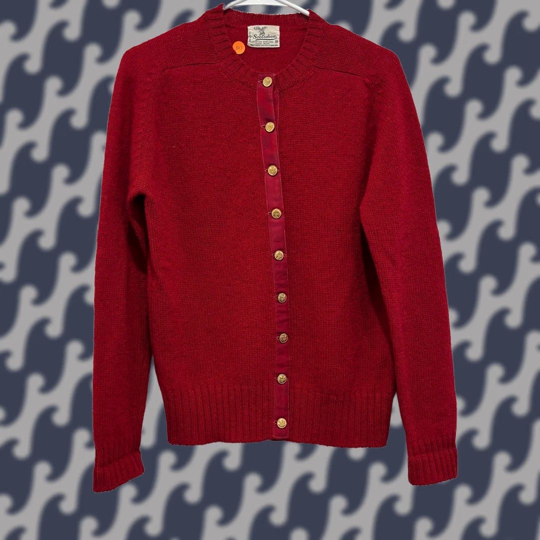Vintage VINTAGE Scotsdoon Cardigan Red Scottish Shetland Wool Gold Crest Buttons Size 38 Size M / US 6-8 / IT 42-44 - 1 Thumbnail