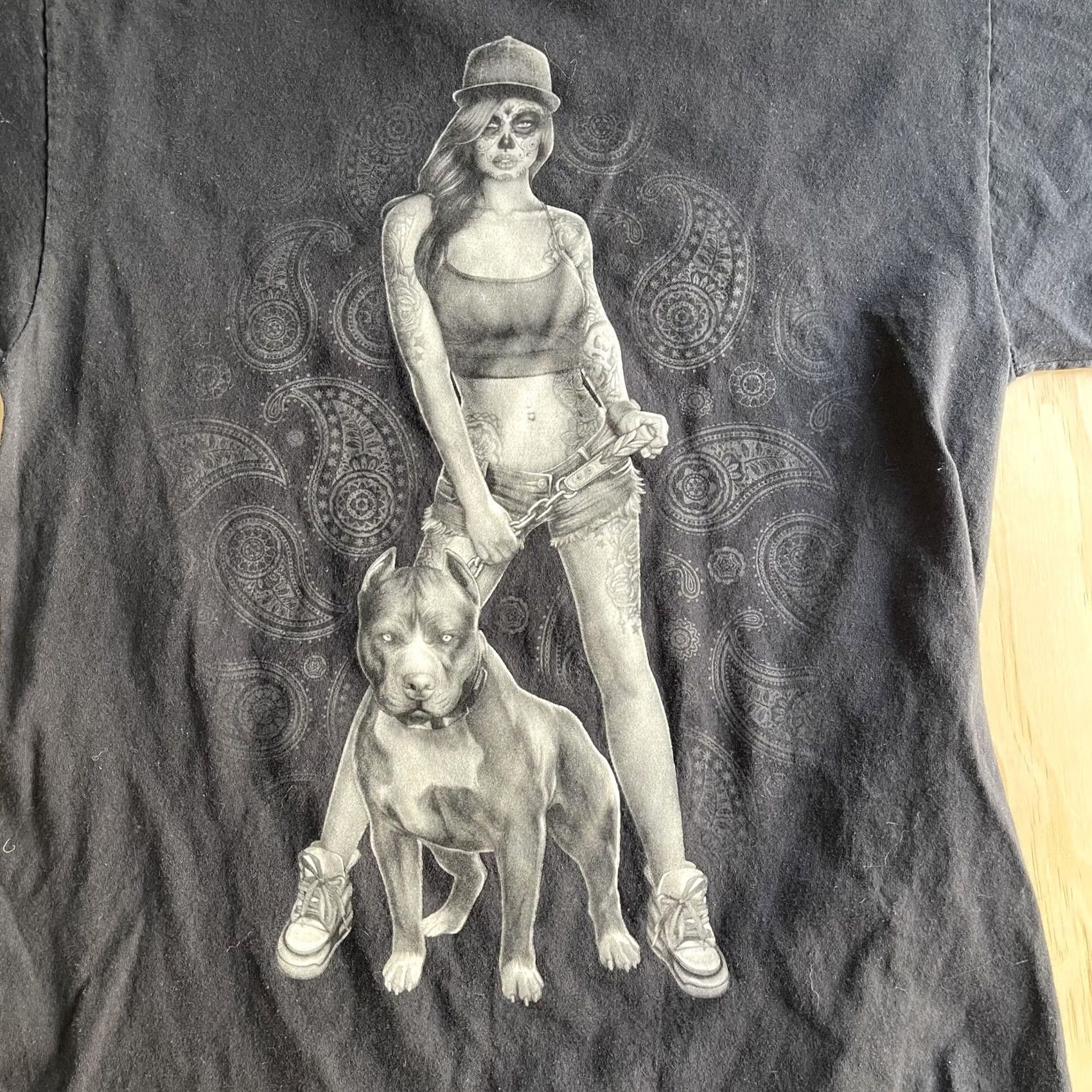 Fruit Of The Loom VINTAGE Skull Dog Graphic Tattoo Streetwear Shirt Mens M Black Shirt Size US M / EU 48-50 / 2 - 2 Thumbnail