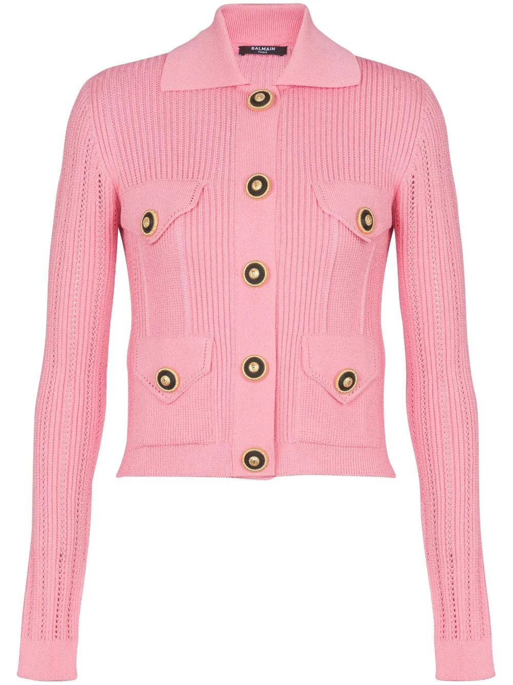 Balmain o1s1wg111225 Logo Embroidered Knit Cardigan in Pink Size M / US 6-8 / IT 42-44 - 1 Thumbnail