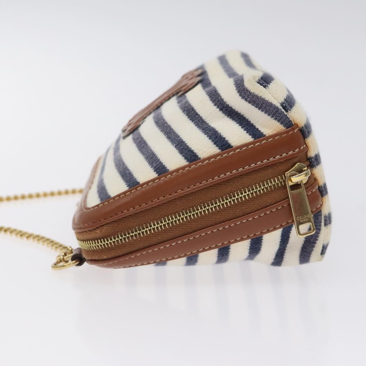 Celine CELINE Triomphe Chain Shoulder Bag Cotton White Navy Gold Size ONE SIZE - 5 Thumbnail