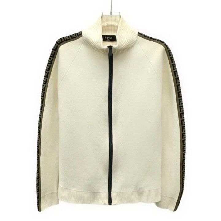 Fendi Fendi Beige Side Logo Wool Zip Knit Coat Size US L / EU 52-54 / 3 - 1 Thumbnail
