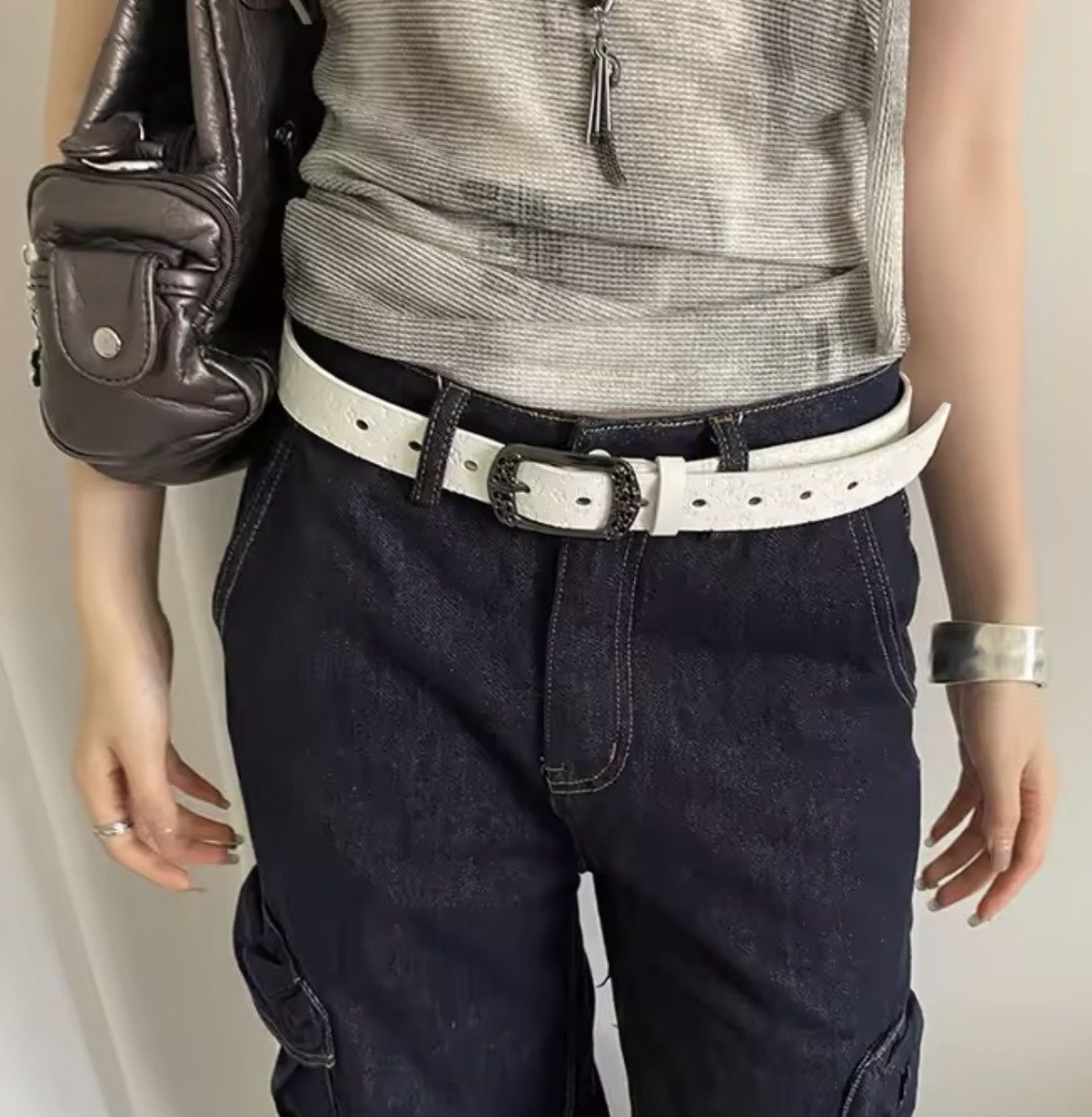 Japanese Brand Stylish PU Leather Belt with Decorative Buckle Size ONE SIZE - 4 Thumbnail