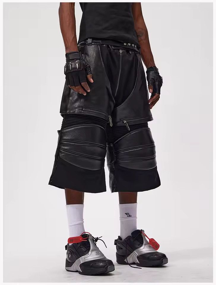 Leather Designer Streetwear Zip Pockets Patchwork PU Leather Shorts Size US 32 / EU 48 - 3 Thumbnail
