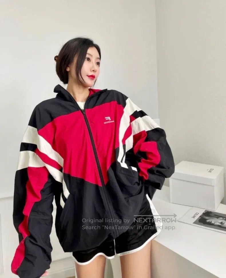 Balenciaga Black and Red Contrast Zip Long Sleeve Jacket